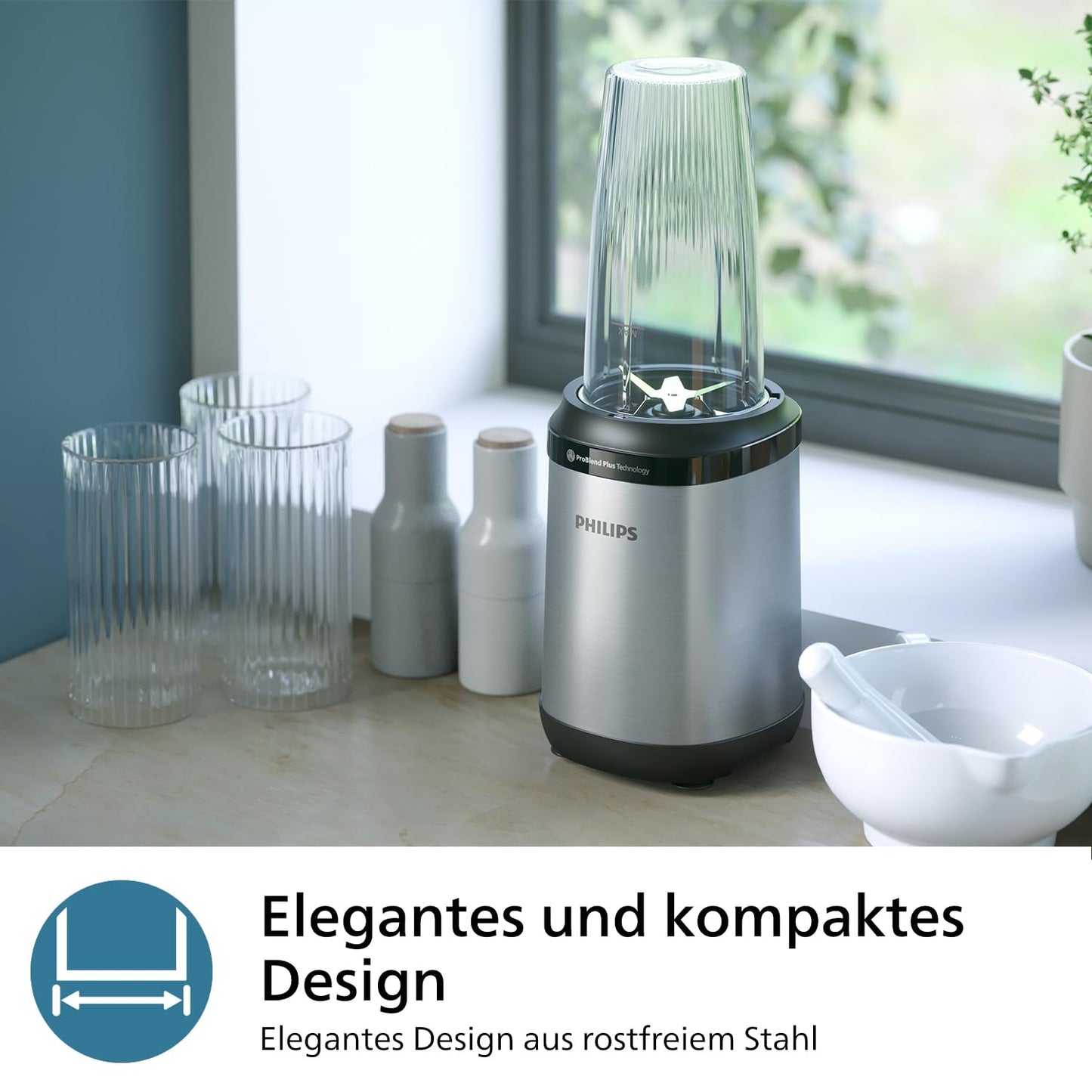 Philips Standmixer (450 Watt, ProBlend-Technologie, 1,9 Liter Kunststoffbehälter, inkl. Trinkflasche) schwarz