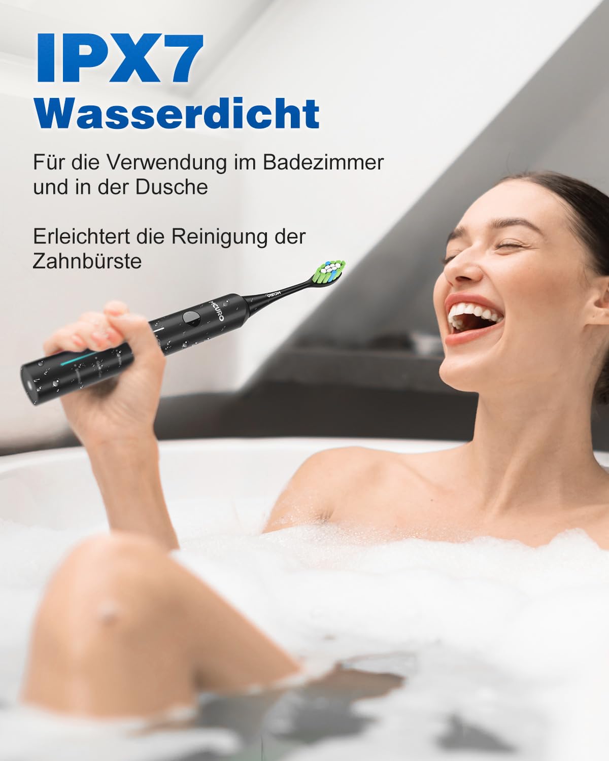 Elektrische Zahnbürste, Schallzahnbürste, Zahnbürste Elektrisch 45000VPM, Aufhellung Der Zähne In 1 Woche, 120 Tage Akkulaufzeit, Batteriestandsanzeige, 6 DuPont-Bürstenköpfe, 5 Modi, Timer, Schwarz