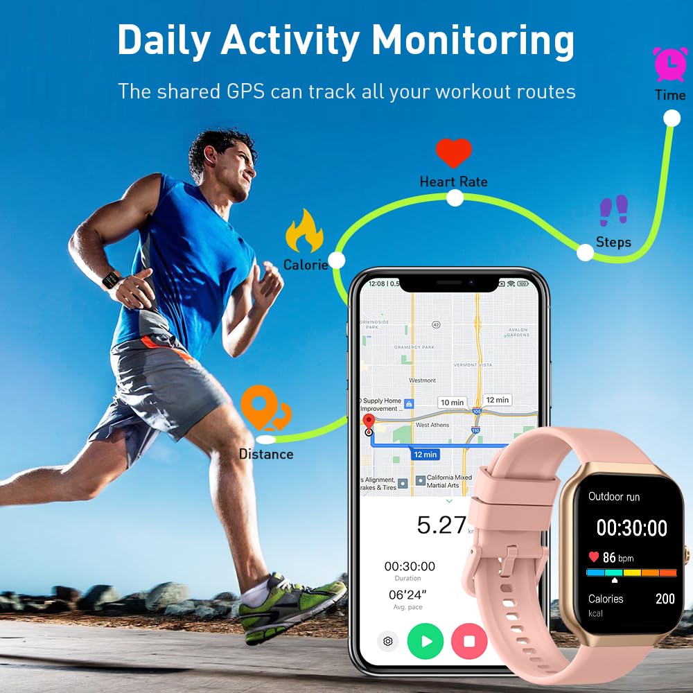 Smartwatch Herren Damen, 2025 HD 1,96" Fitnessuhr Smart Watch mit Telefonfunktion, 115+ Sportmodi Schrittzähler Armbanduhr, Herzfrequenz SpO2 Schlafmonitor, IP68 Wasserdicht Sportuhr für Android iOS