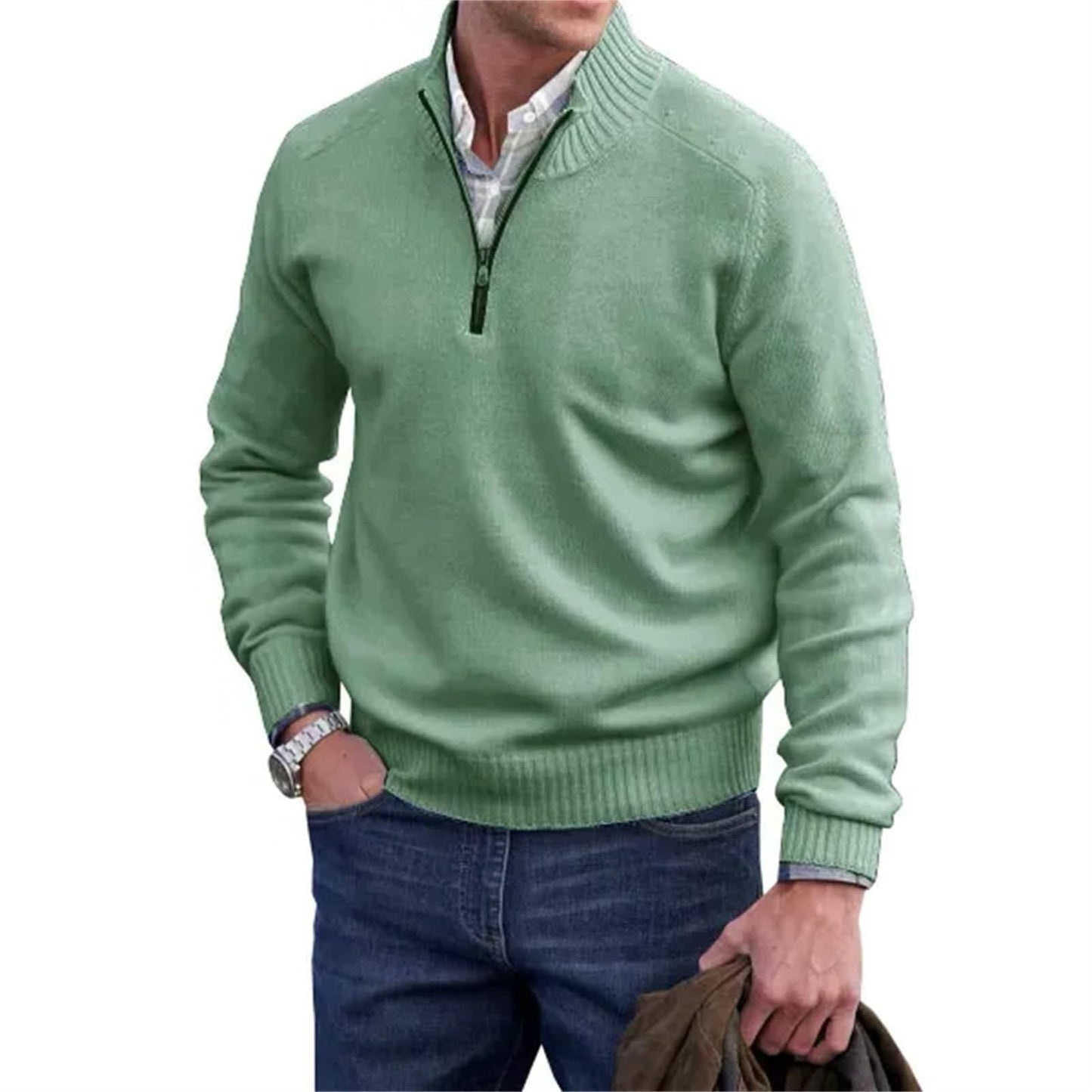 Men’s Cashmere Quarter-Zip Sweater – Soft Knit Stand Collar Pullover