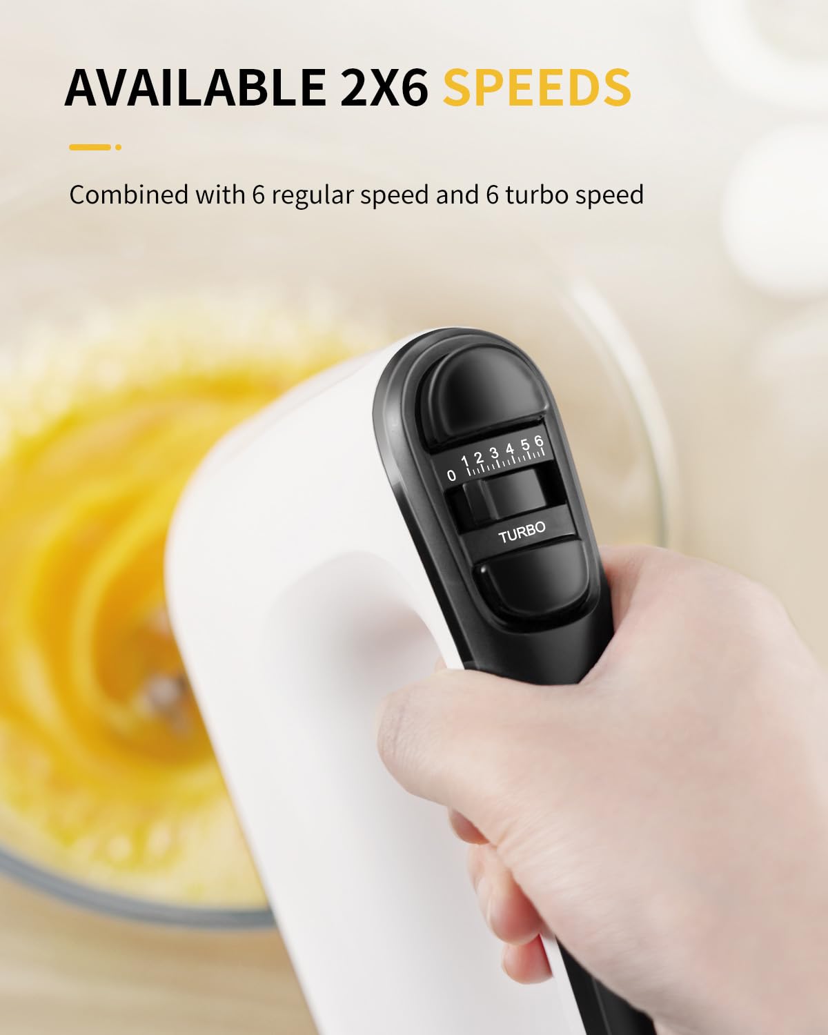 Handmixer Elektrisch Handrührgerät 6 Stufen Plus Turbo Kein Spritzen Mixer Handrührer mit Aufbewahrungskiste,5*Edelstahl Zubehör, Weiß/Schwarz 400W Leiser Motor