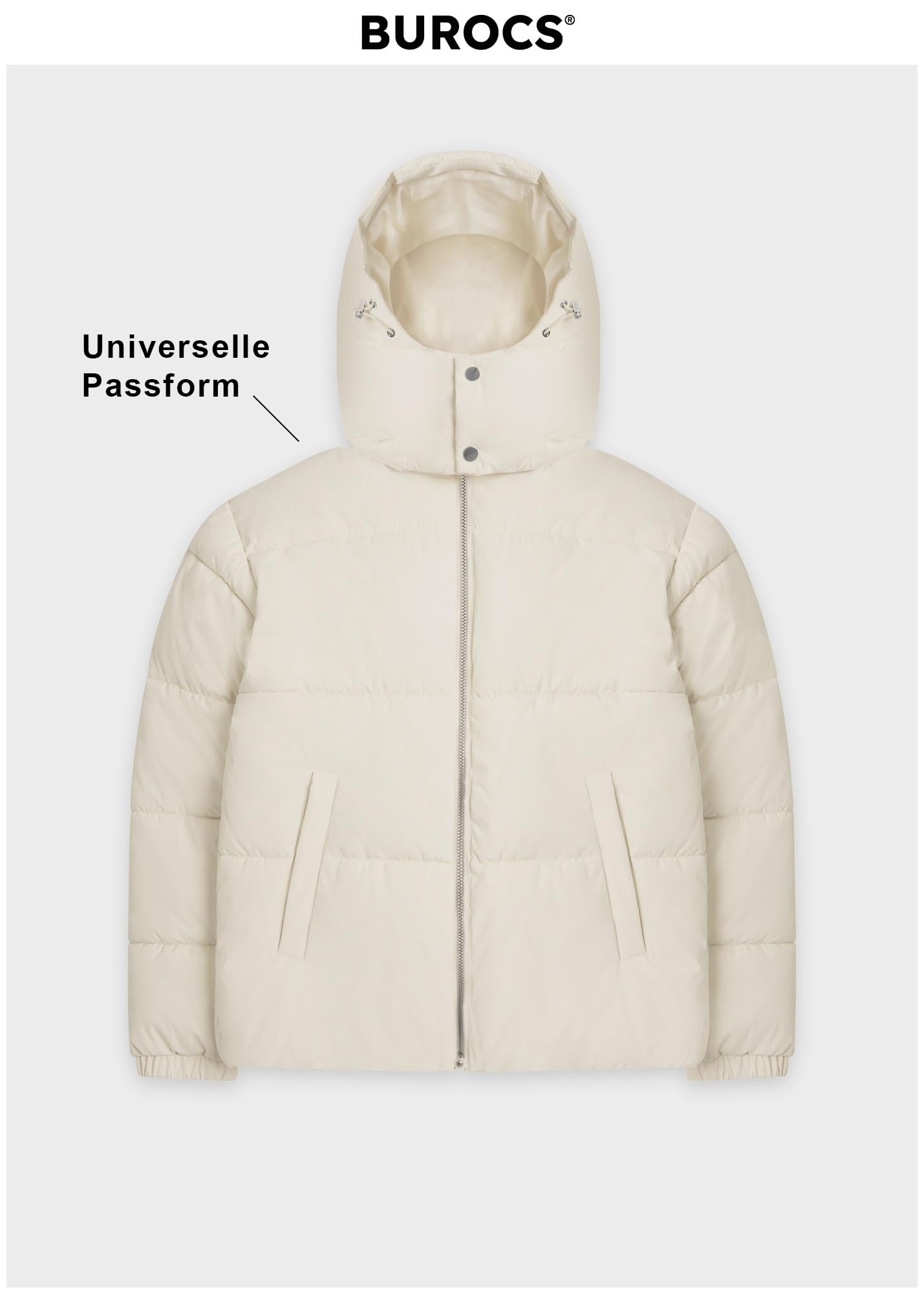 Burocs Hooded Puffer Jacket - Black - Jacke Herren - 2-Wege-Reißverschluss - abnehmbare Kapuze - Logo am Rücken - Kordelzug
