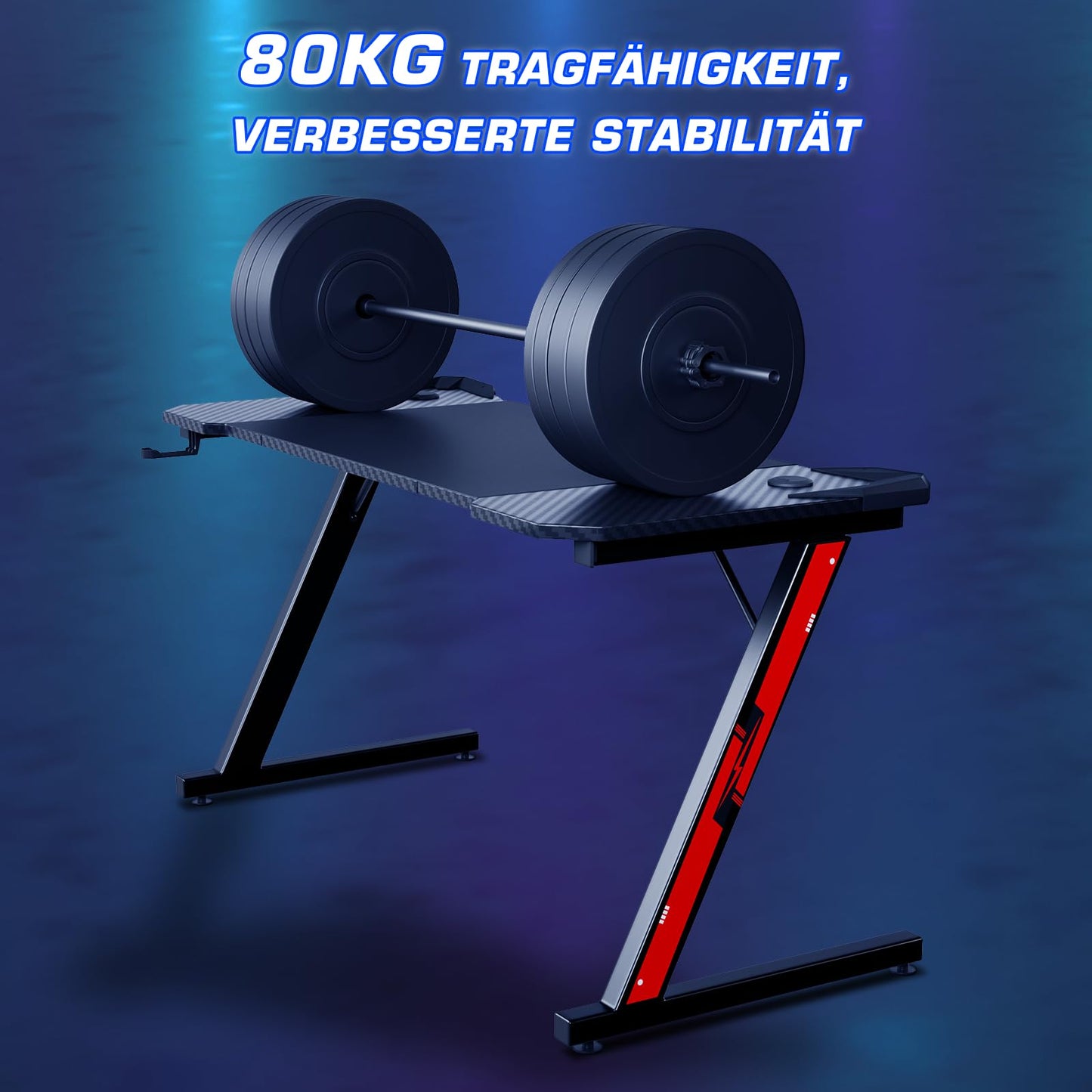 Homall Gaming Table, 80 x 52 cm, Z-Frame Gamer Desk with Headphone Hooks & Drink Holder, Carbon Coating, Ergonomic PC Computer Desk, Sturdy Table