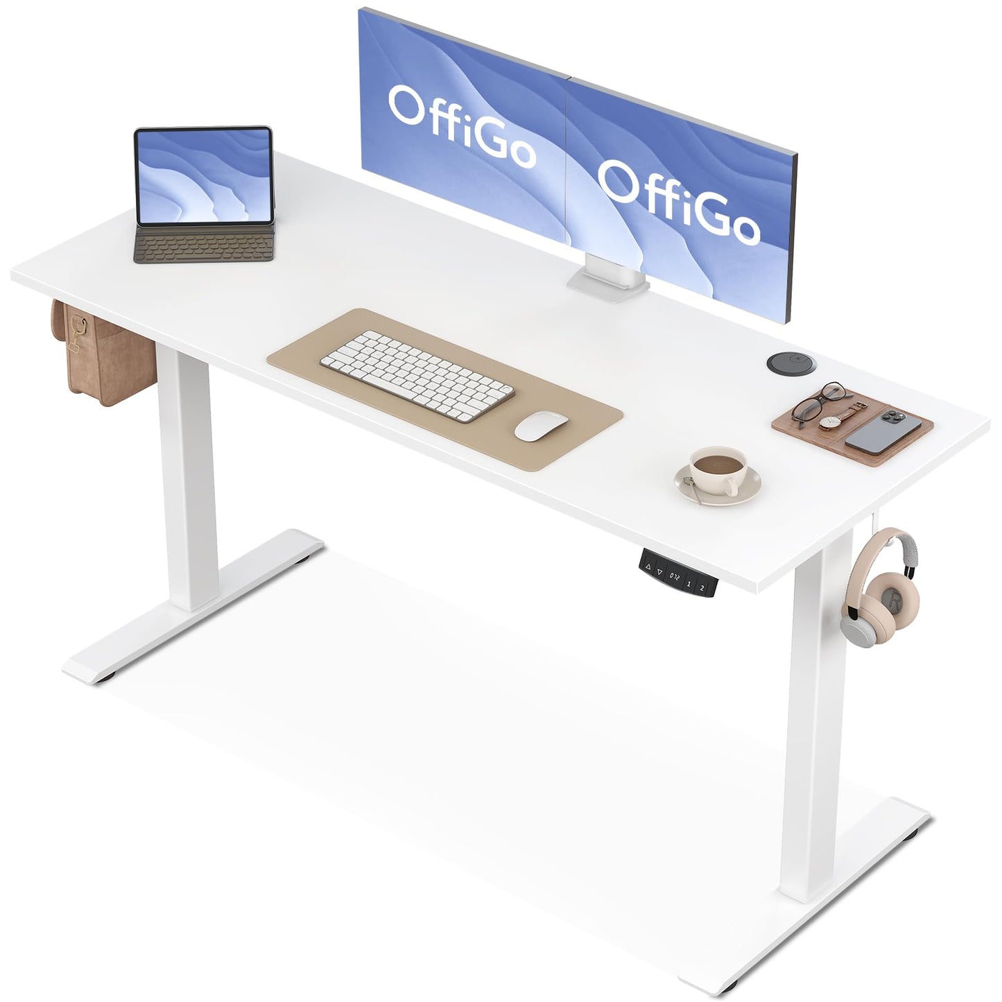 OffiGo Höhenverstellbarer Schreibtisch, 120 cm Elektrischer Schreibtisch, Ergonomischer Tisch mit Memory-Funktion, Gaming Tisch Höhenverstellbar, Moderner Computertisch für Zuhause und Büro, Weiß