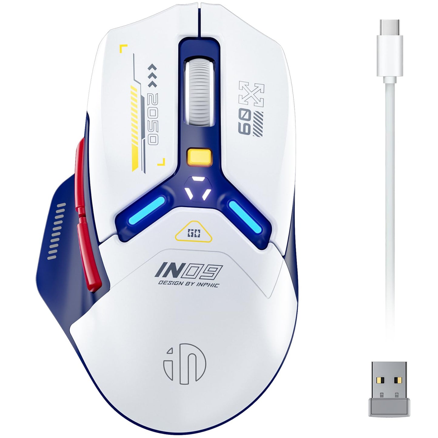 inphic IN9 Gaming Maus kabellos, echte Tri-Mode 2,4G Wireless/Type-C Wired/Bluetooth Maus, 10k DPl, vollständig programmierbar, RGB-Beleuchtung, Hyperspeed wiederaufladbare Funkmaus für Laptop PC