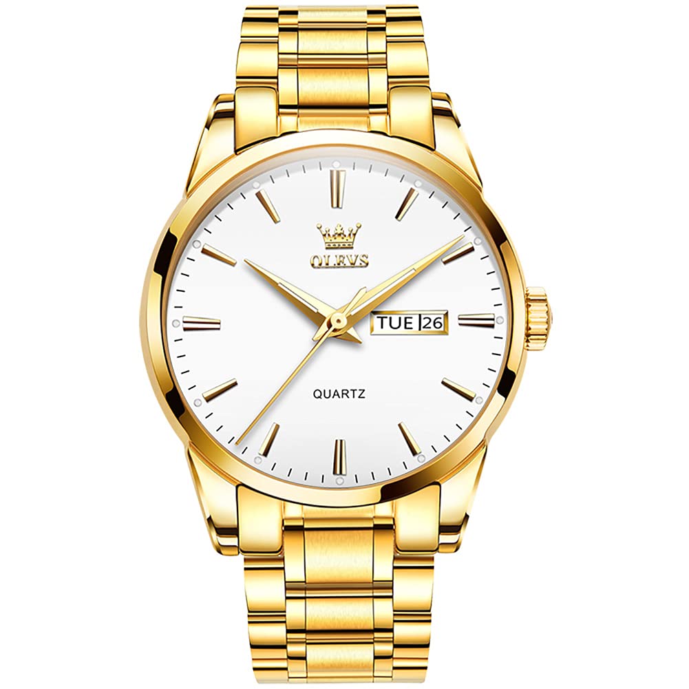OLEVS Uhren Herren, Analoge Quarz Leucht Armbanduhr, wasserdichte Datum Edelstahl Herrenuhr, Klassische Mode Business Freizeituhren, Elegantes Geschenk für Männer
