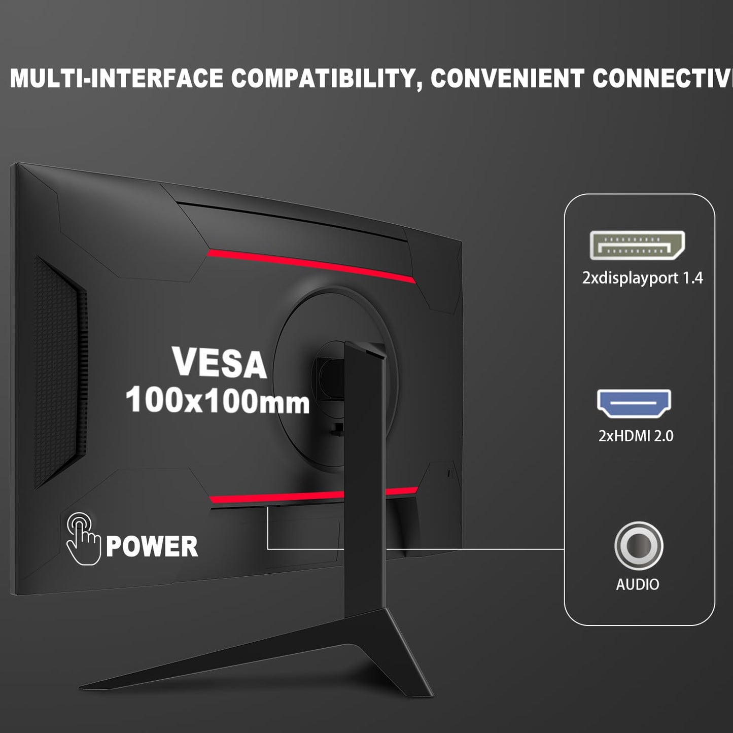 LC-POWER LC-M24-FHD-165-C-V2 24 Zoll Curved Gaming Monitor, FHD 1920x1080 Pixel, 1ms, 165Hz, AMD FreeSync, G Sync kompatibel, HDMI, Display Port, VESA
