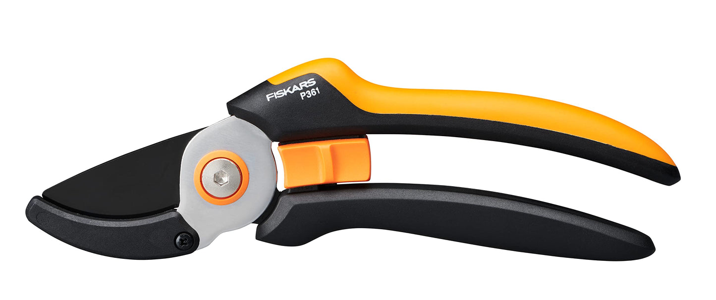 Fiskars Bypass-Gartenschere für frische Äste und Zweige, Antihaftbeschichtet, Hochwertige Stahl-Klingen, Länge: 20 cm, Schwarz/Orange, SingleStep