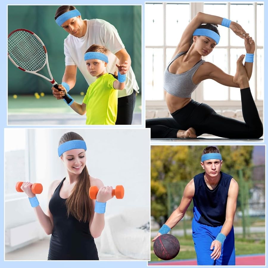 Hatstar 3-teiliges Schweißband Set | 1x Stirnband + 2X Schweißbänder für Handgelenke | Stirnband Damen & Herren | Accessoire für Karneval & Fasching Aerobic Kostüm