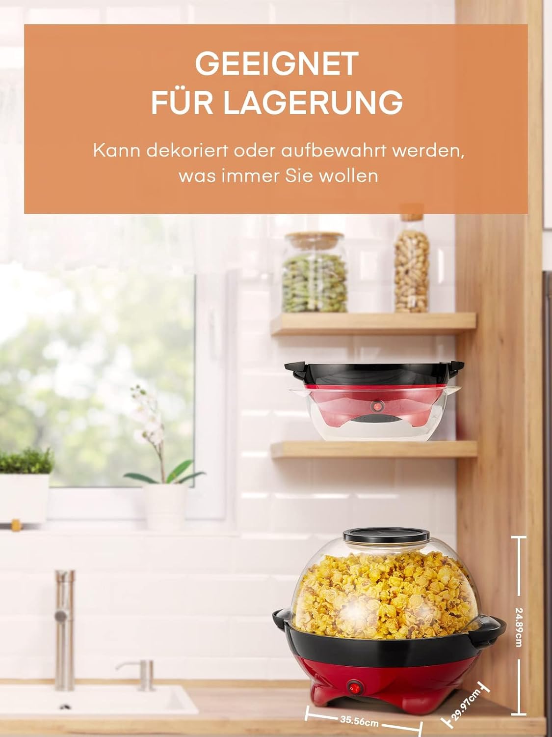 Popcornmaschine - 5.5L Großer Inhalt - HOUSNAT 800W Zuhause Popcorn Maker Machine mit Antihaftbeschichtung und Abnehmbares Heizfläche - Stille und Schnelle - Maschine