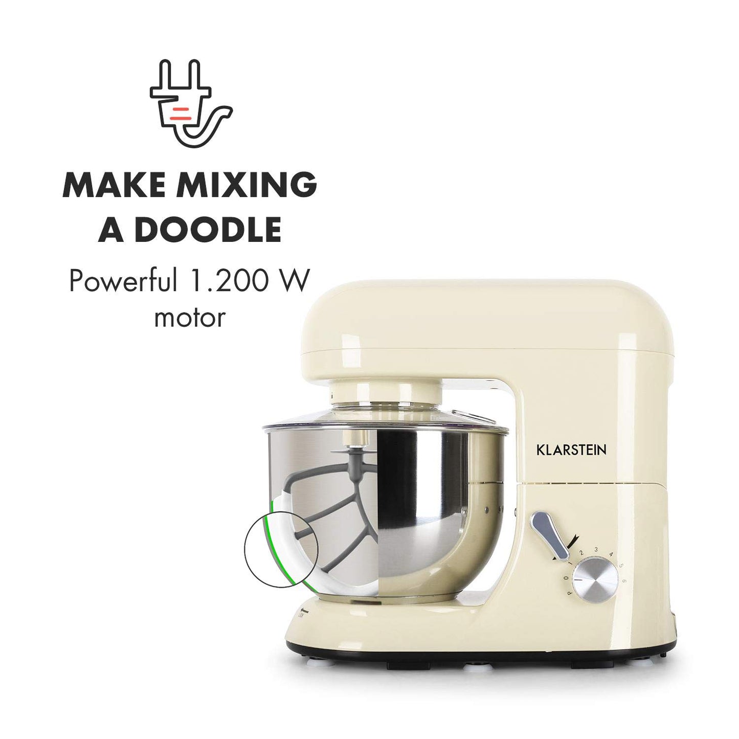 Klarstein Küchenmaschine, Knetmaschine mit 5L Schüssel, 1800W Profi Küchenmaschine mit Knethaken und Schneebesen, Universal Küchenmaschine mit 6 Stufen, Teigmaschine zum Rühren, Kneten und Aufschlagen