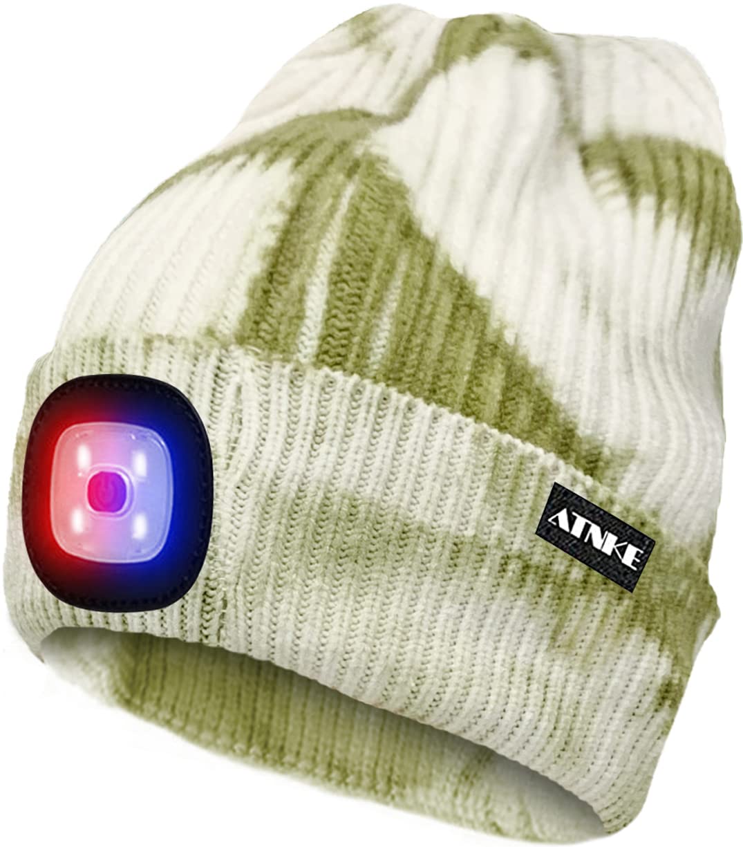 ATNKE LED Beleuchtete Mütze,Wiederaufladbare USB 4 LED Rot und Blau Leuchten Blinkender Laufmütze mit Licht Extrem Heller Lampe Winter Warme für Herren und Damen Geschenke
