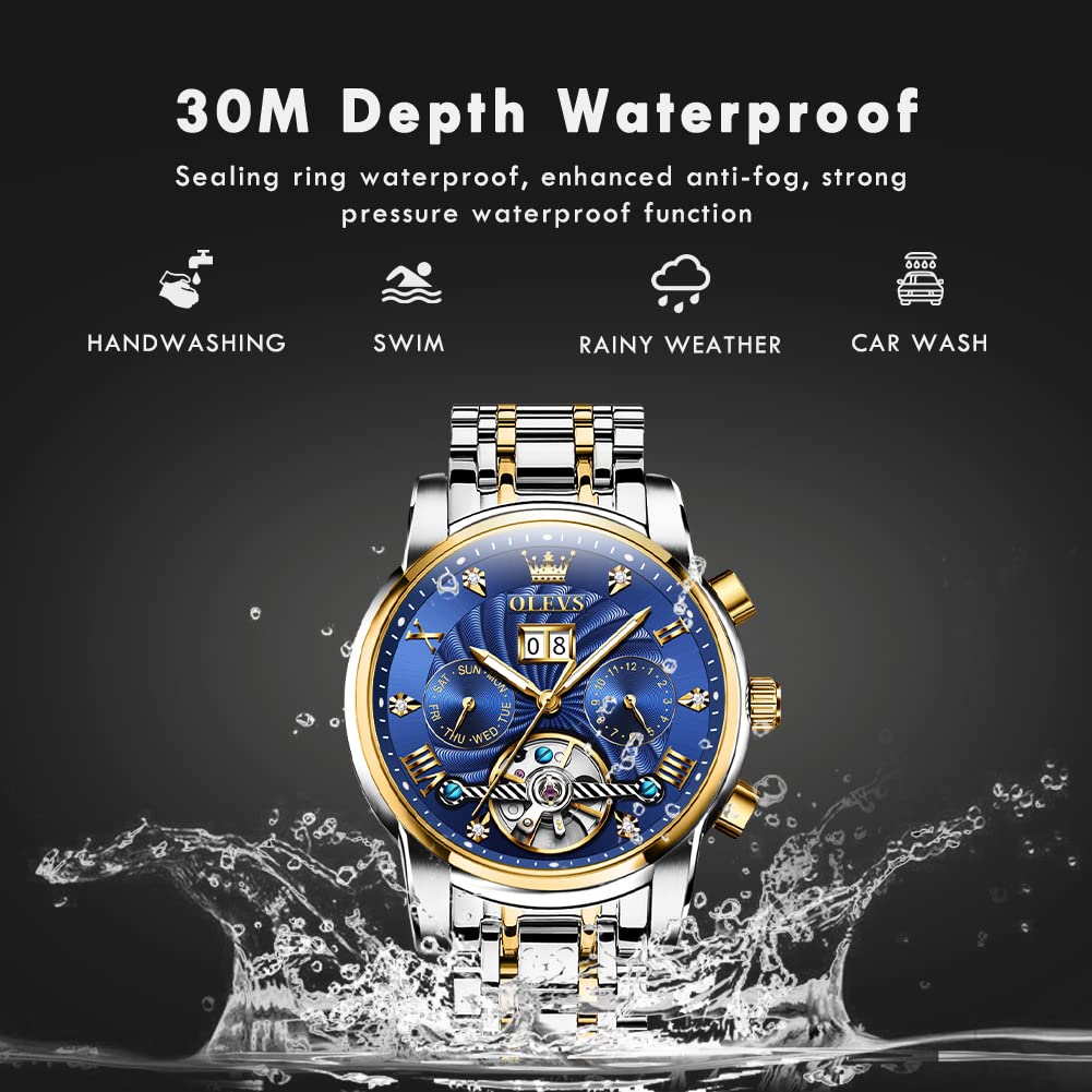 OLEVS Herrenuhren Braune Schwarz Lederarmband Quarz Uhr Männer mit Wochentag Datum Wasserdicht Leuchtende Klassische Elegantes Armbanduhr Geschenk