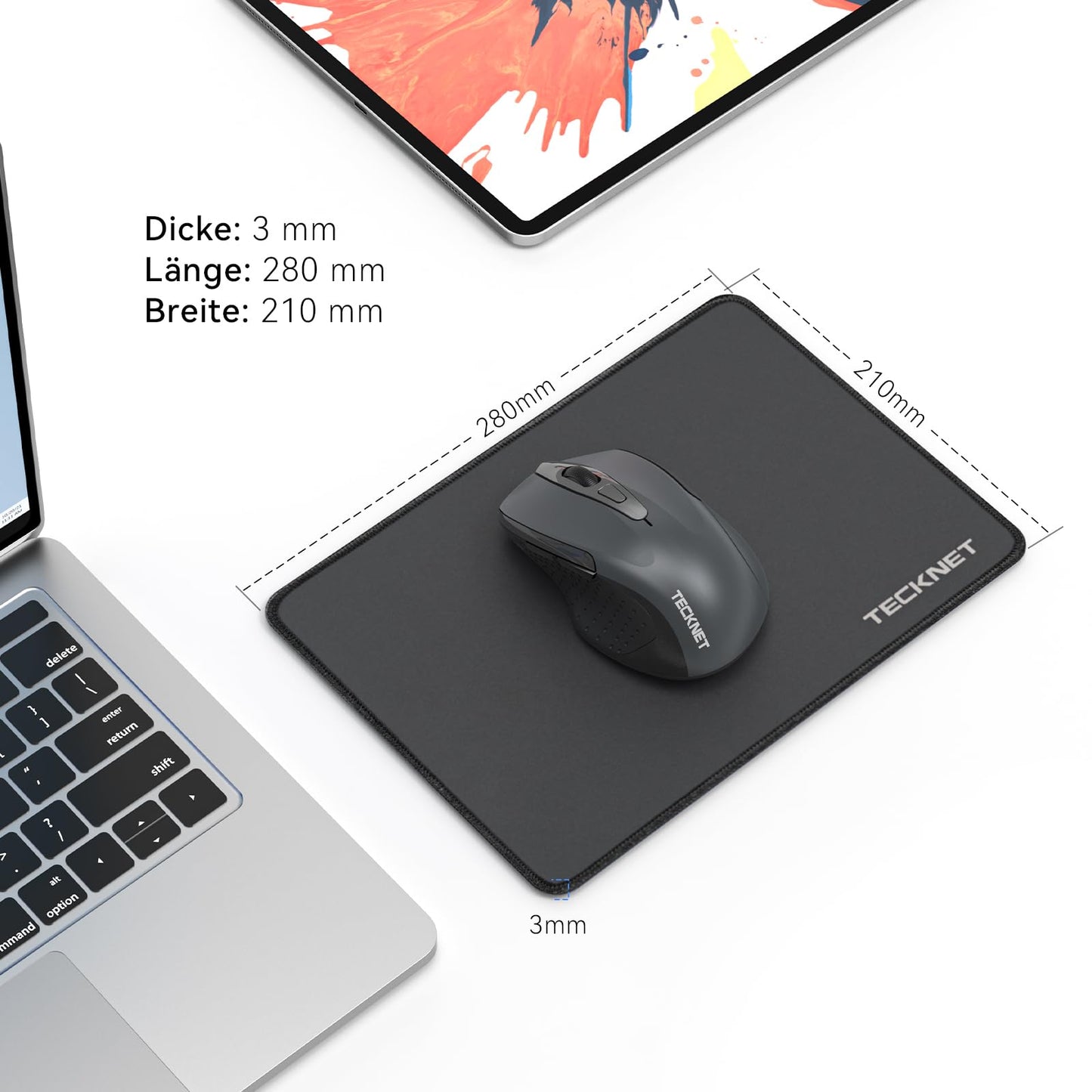 TECKNET Mauspad, 3 Pack Mousepad 270 x 210 mm, wasserdichte Gaming Mauspad Mausmatte mit vernähte Kanten, rutschfeste Gummiunterseite, Glatte Oberflächen, Geeignet für Computer, Laptop und PC
