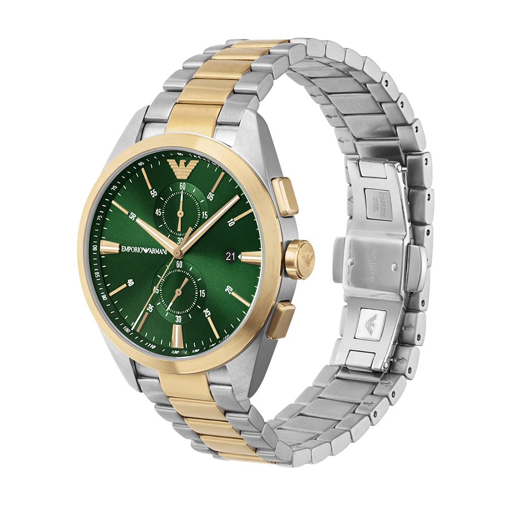 Emporio Armani Uhr für Männer, 2 Unterzifferblätter Chronographenwerk und 43mm Gehäusegröße mit Edelstahl-, Leder- oder Silikonarmband