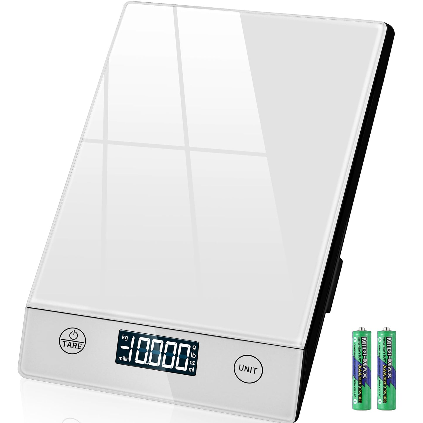 Küchenwaage Digital,Küchenwaage Geneigtes Display,Waage Küchenwaage 10KG,Hochpräzise 1g Digitale Küchenwaage mit Tara-Funktion,Schwarz Glas Lebensmittelwaage Wasserdicht,Touchscreen inkl. Batterien