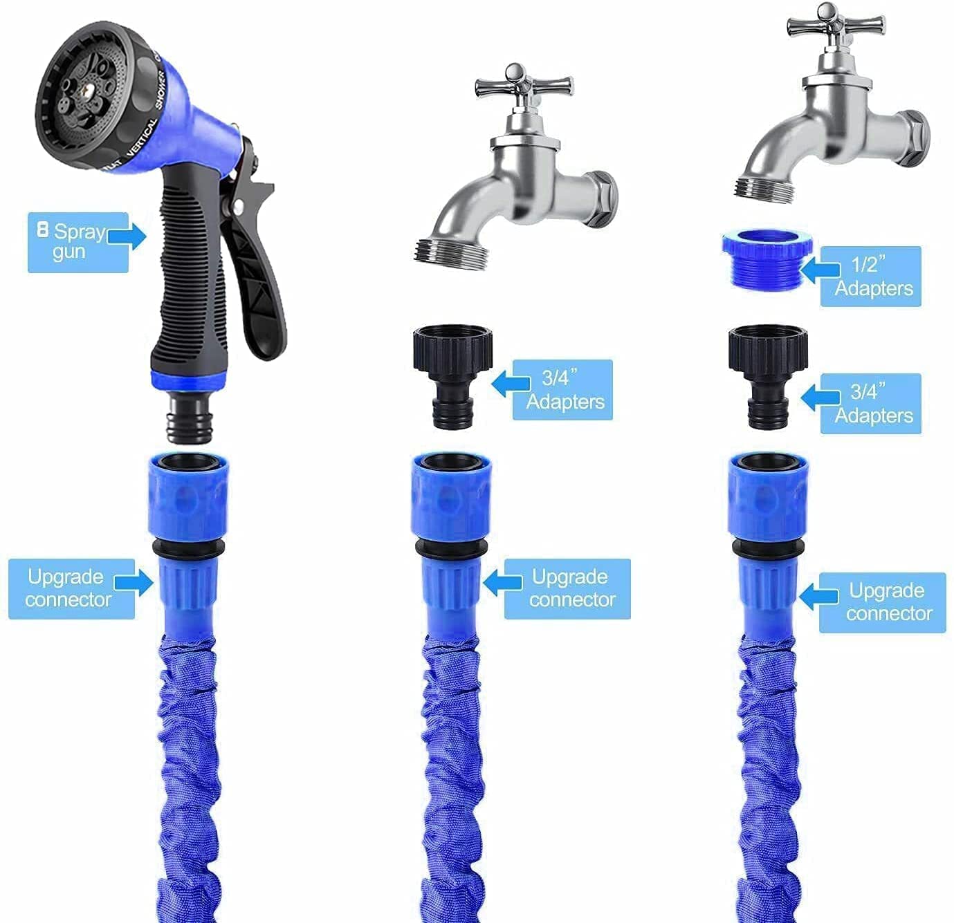 Yiting Gartenschlauch Flexibler 5m 10m 20m 15m 30m 45m 50m 60m, 3-Mal Magischer Flexibel Garten Schlauch Wasserschlauch mit 8 Modi Wassersprühpistole und Adapter 3/4"&1/2" Schlauchverbindungs-Fittings