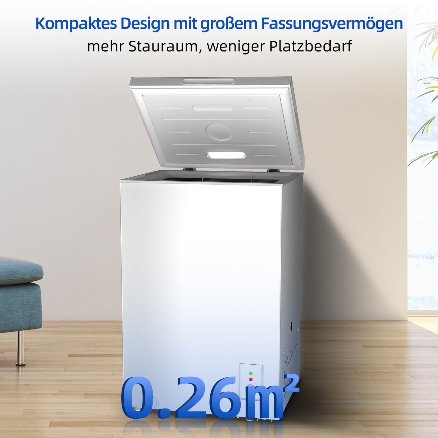 CHiQ Gefriertruhe 99 L, 54,5 x 47,6 x 83,5 cm, 4-Sterne-Gefrieren, Thermostatsteuerung, Drahtgestell, Schwebetür, Geräuscharm, Weiß