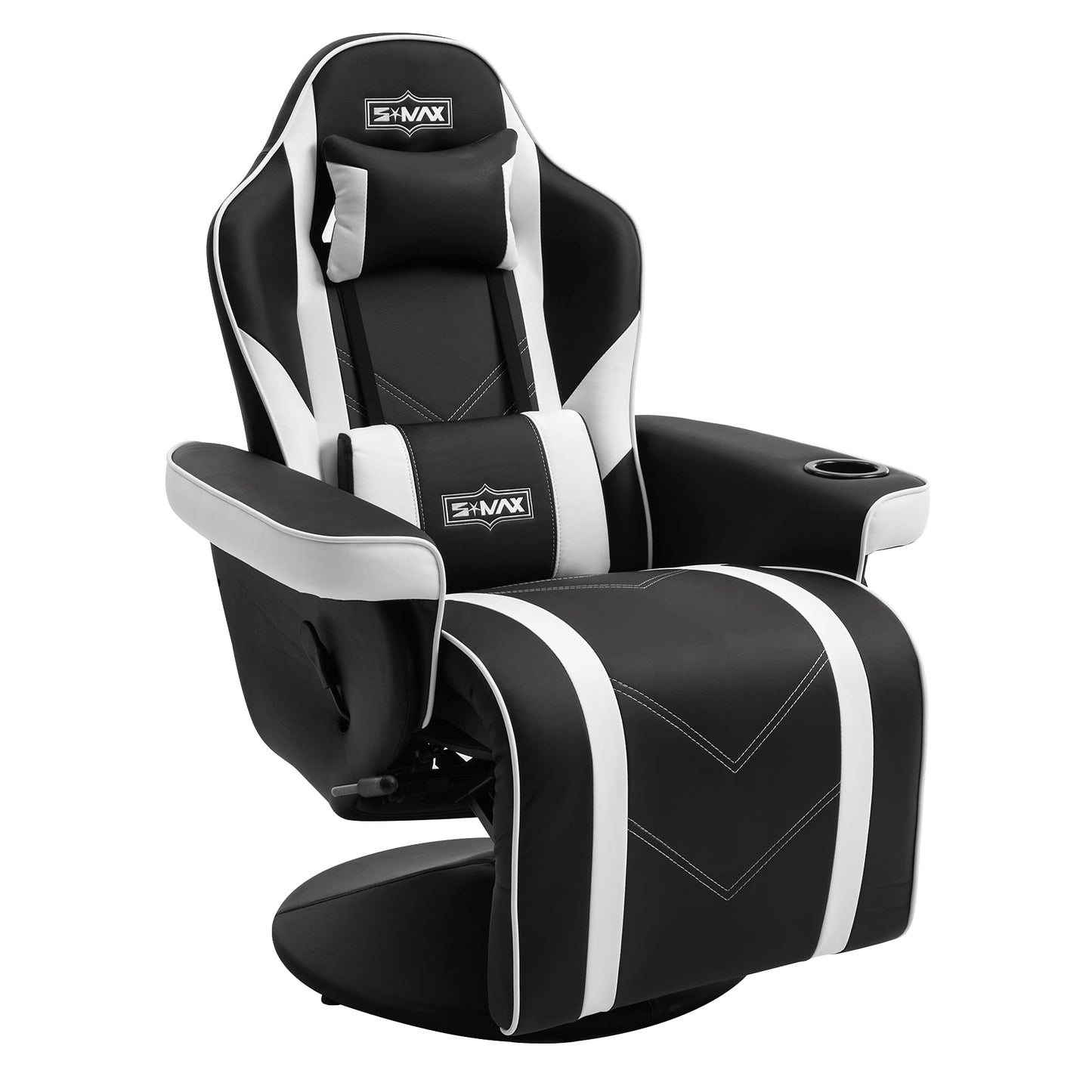 S*MAX Gaming Stuhl mit Fußstütze Gaming Sessel hoher Rückenlehne mit Verstellbarer Rückenlehne Becherhalter Seitentasche Gaming Stühle für Erwachsene Schwarz