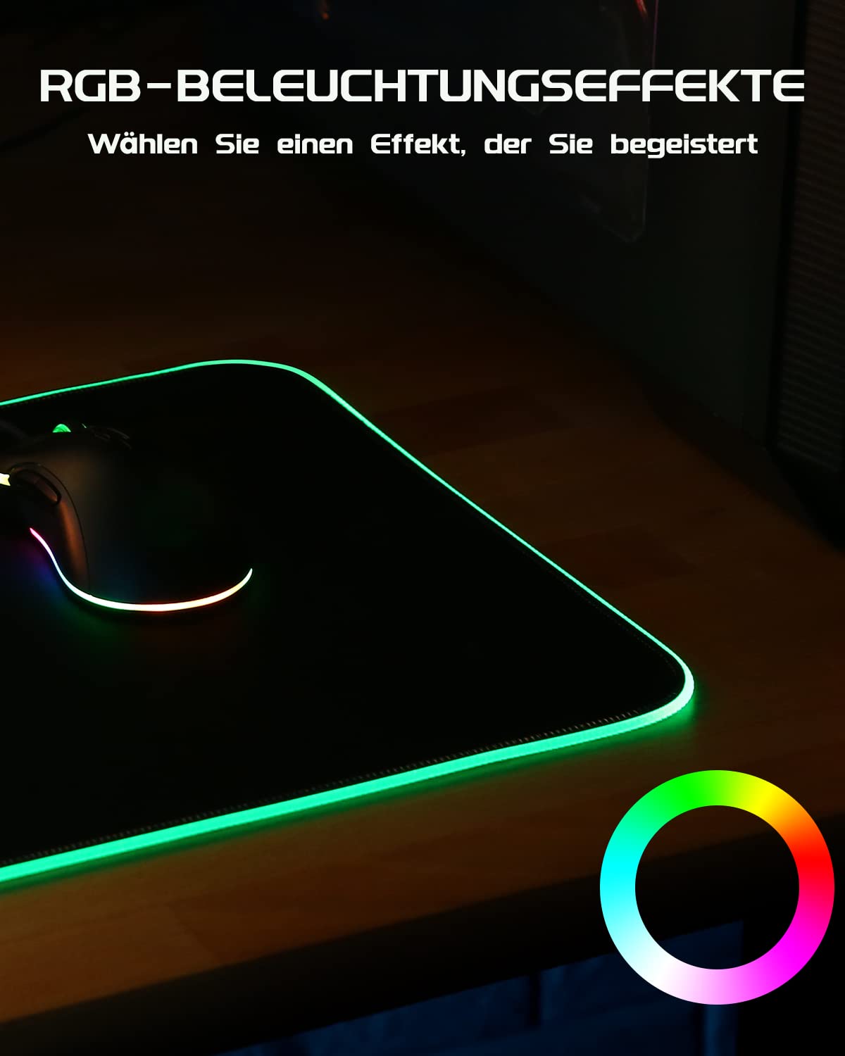 EASEMO Gaming Mauspad, RGB Mousepad, XXL groß (900 x 400 x 4 mm) mit 7 LED-Farben, 11 Beleuchtungsmodi, und wasserdichter Stoffoberfläche, rutschfeste Gummiunterseite für PC, Laptop, Tastatur