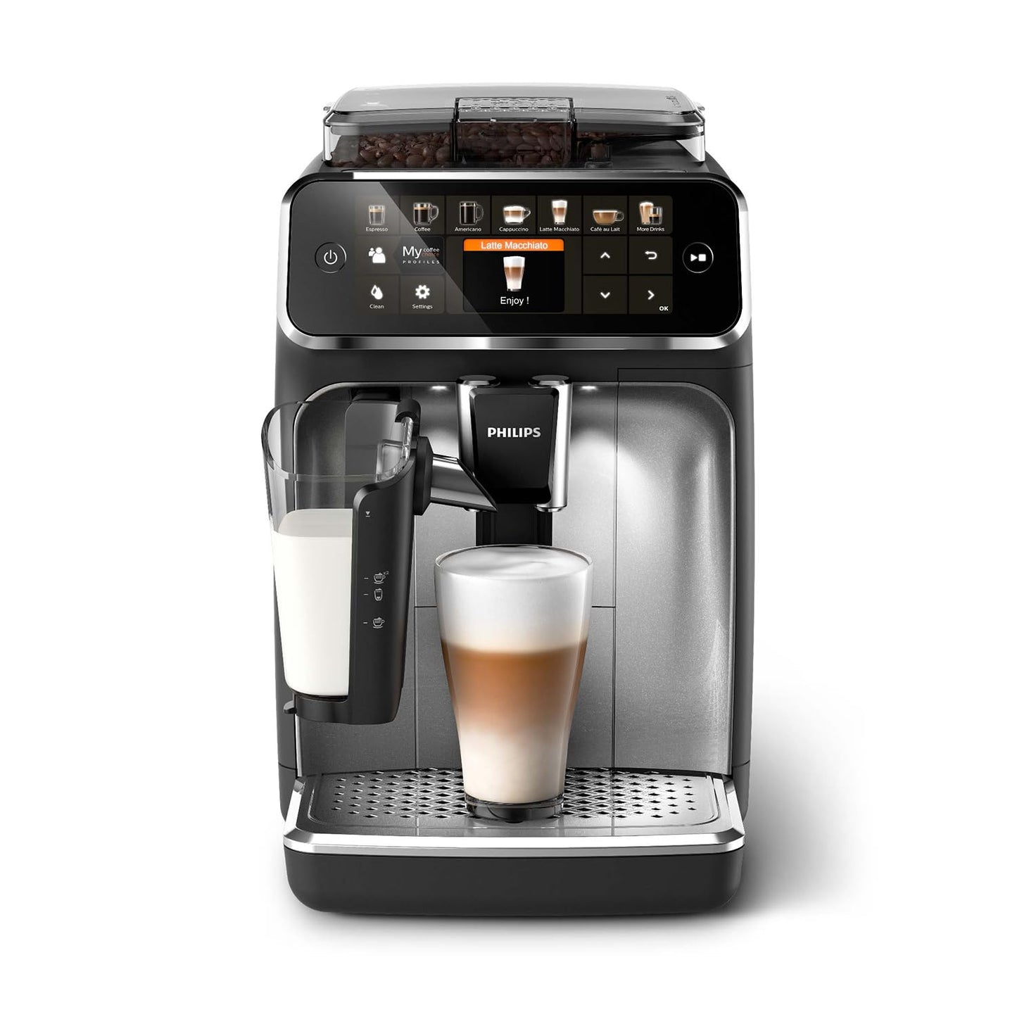 Philips Serie 2200 Kaffeevollautomat – 2 Kaffeesorten, Klassischer Milchaufschäumer, Intuitives Touchdisplay, 100% Keramikmahlwerk, mattes Schwarz