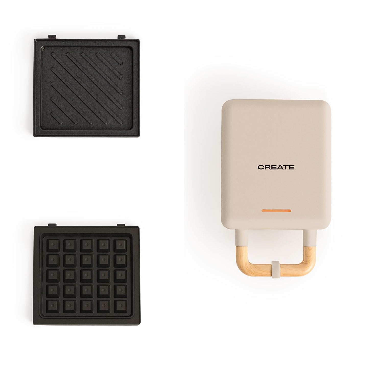 CREATE/STONE STUDIO/Sandwichmaker und Waffeleisen in Rosa-Barbie / 2 austauschbare Antihaftplatten, 1 Scheibe, 100º Offnung, BPA-frei, 105º Öffnung, Cool-Touch-Griff, 600W