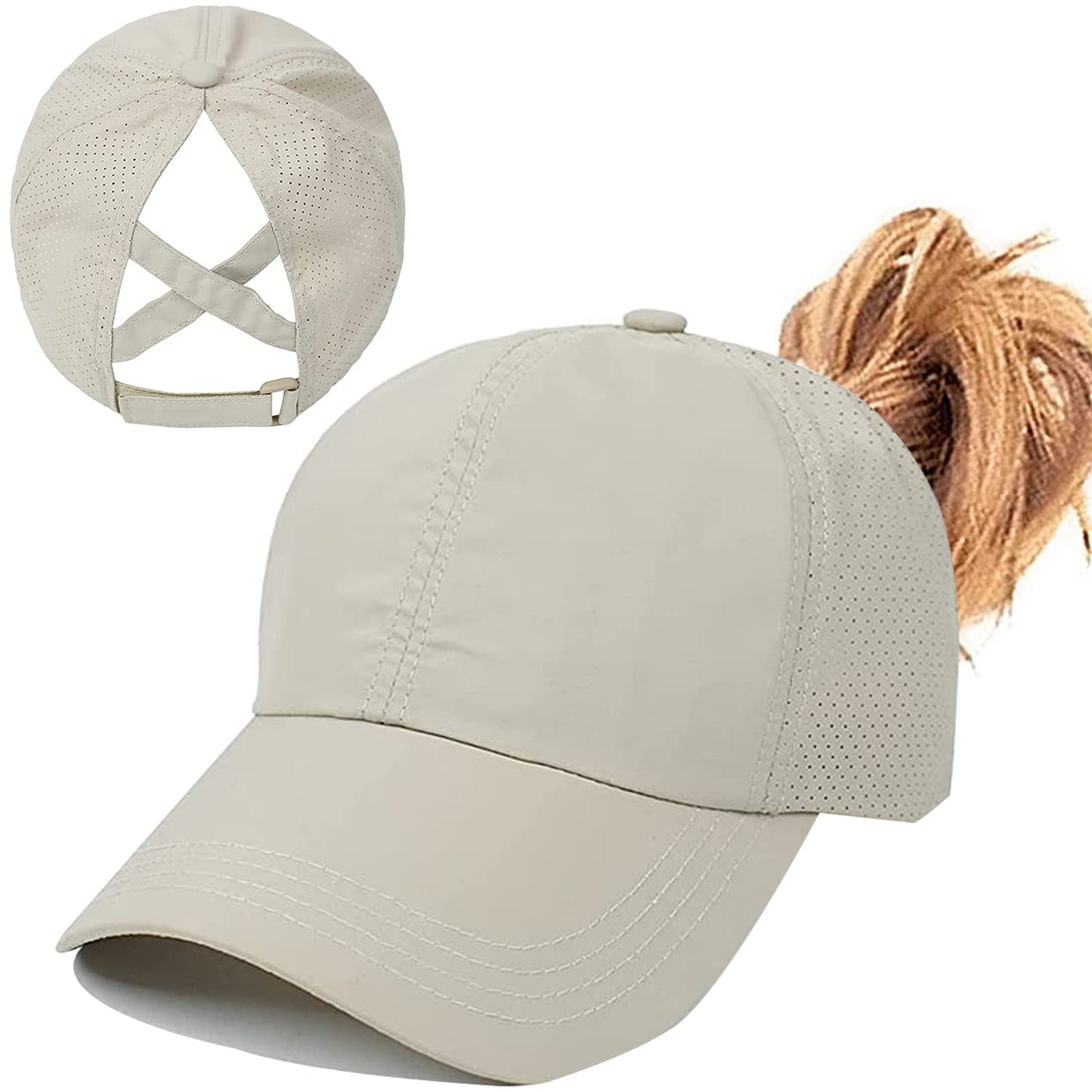 Womens Ponytail Hat Baseball Cap, Adjustable Criss Cross Baseball Cap High Bun Unisex Quick Drying Trucker Hats
