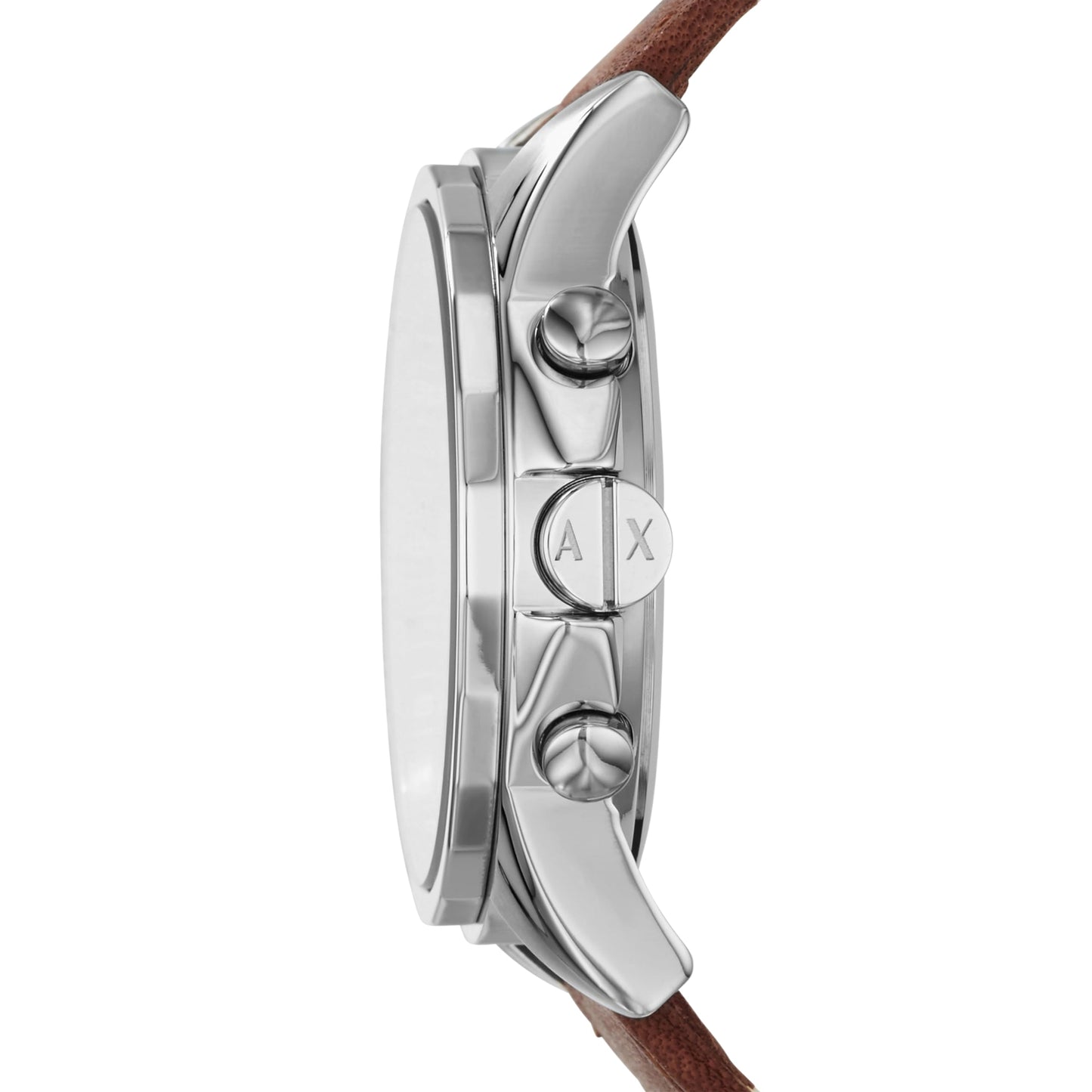 A|X Armani Exchange Stainless Steel Watch with Blue Dial and Brown Leather Strap