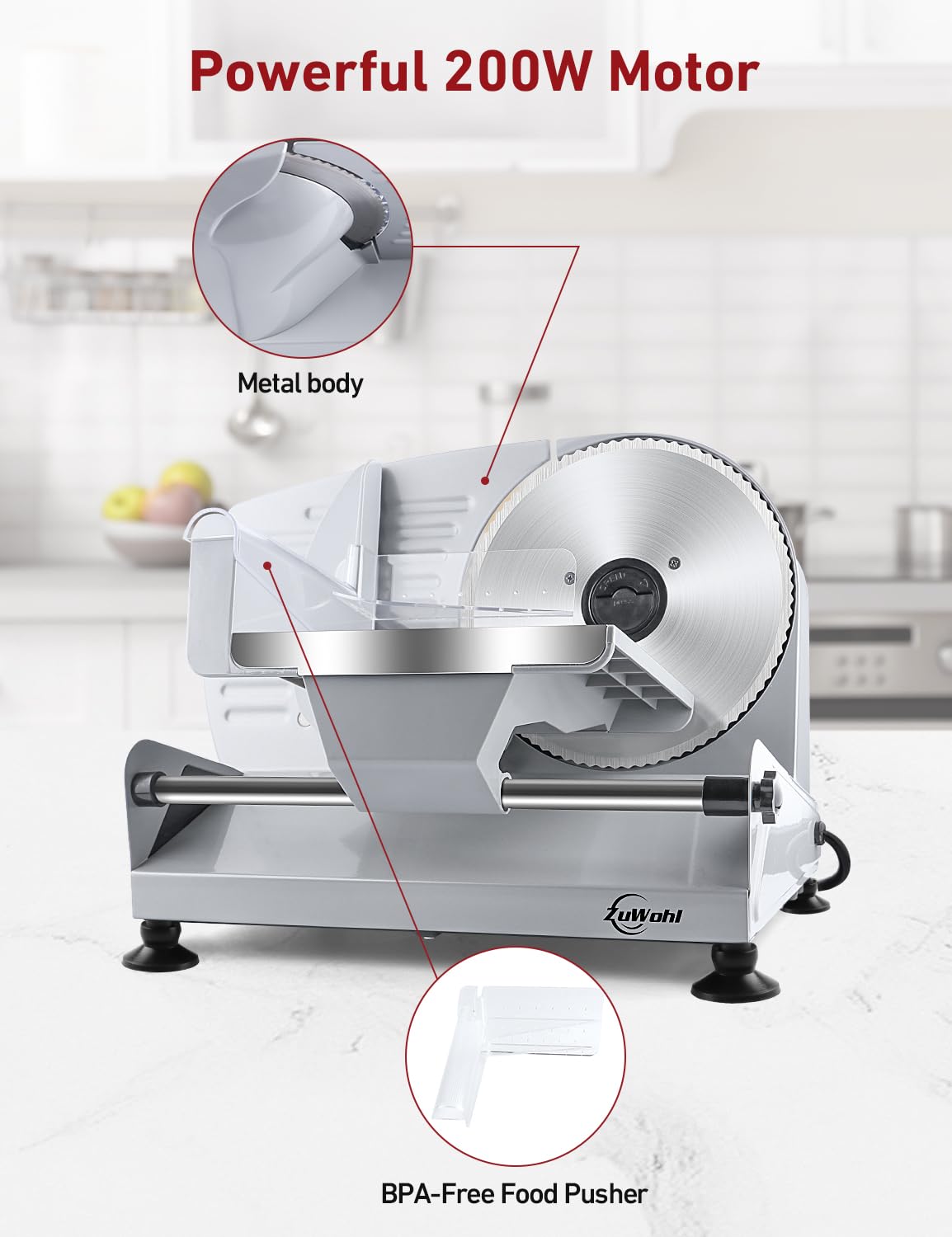 200Watt Electric All-Purpose Slicer Stainless Steel - Adjustable Food Processor 0 to 15mm - 2 Blades - Sausage Slicer - Bread Slicer, Ham Slicer, Electric Knife Meat & Cheese