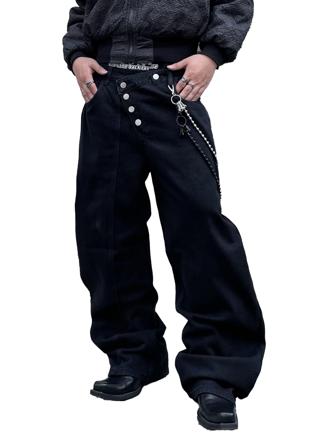 Zewool Men’s Diagonal Button Baggy Jeans