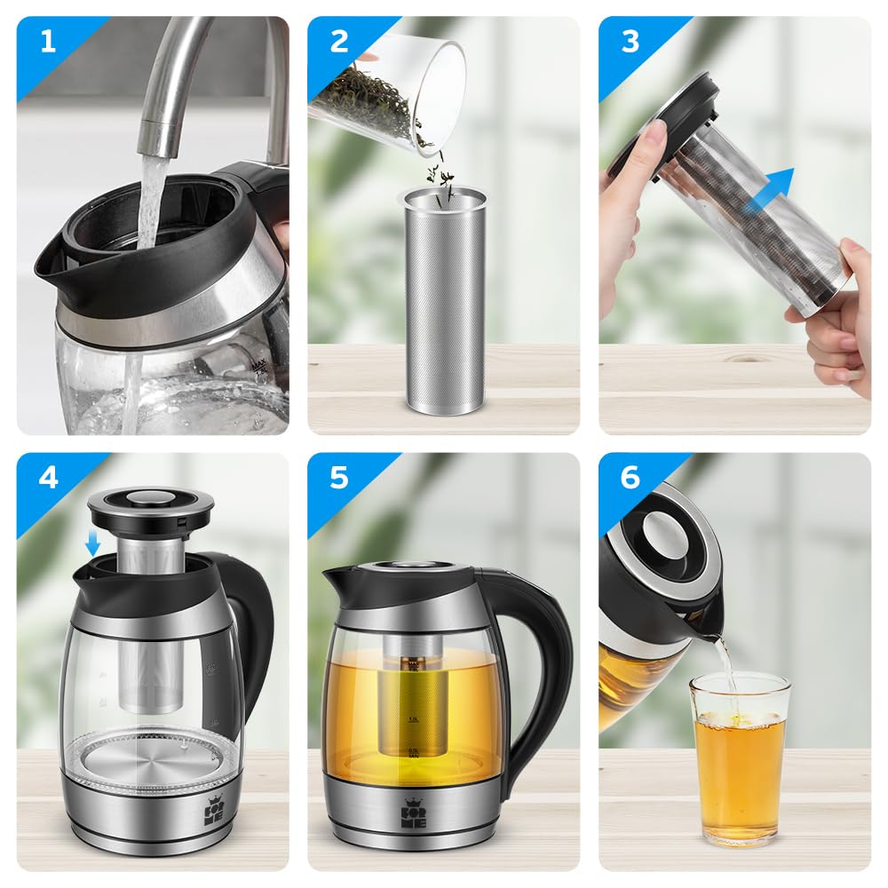 ForMe Glas Wasserkocher 1,8 Temperatureinstellung Temperaturwahl 40°C-100°C Farbwechsel LED I BPA FREI I Temperatur Einstellbar Teekocher Glaskessel Teekessel Glaswasserkocher mit Warmhaltefunktion
