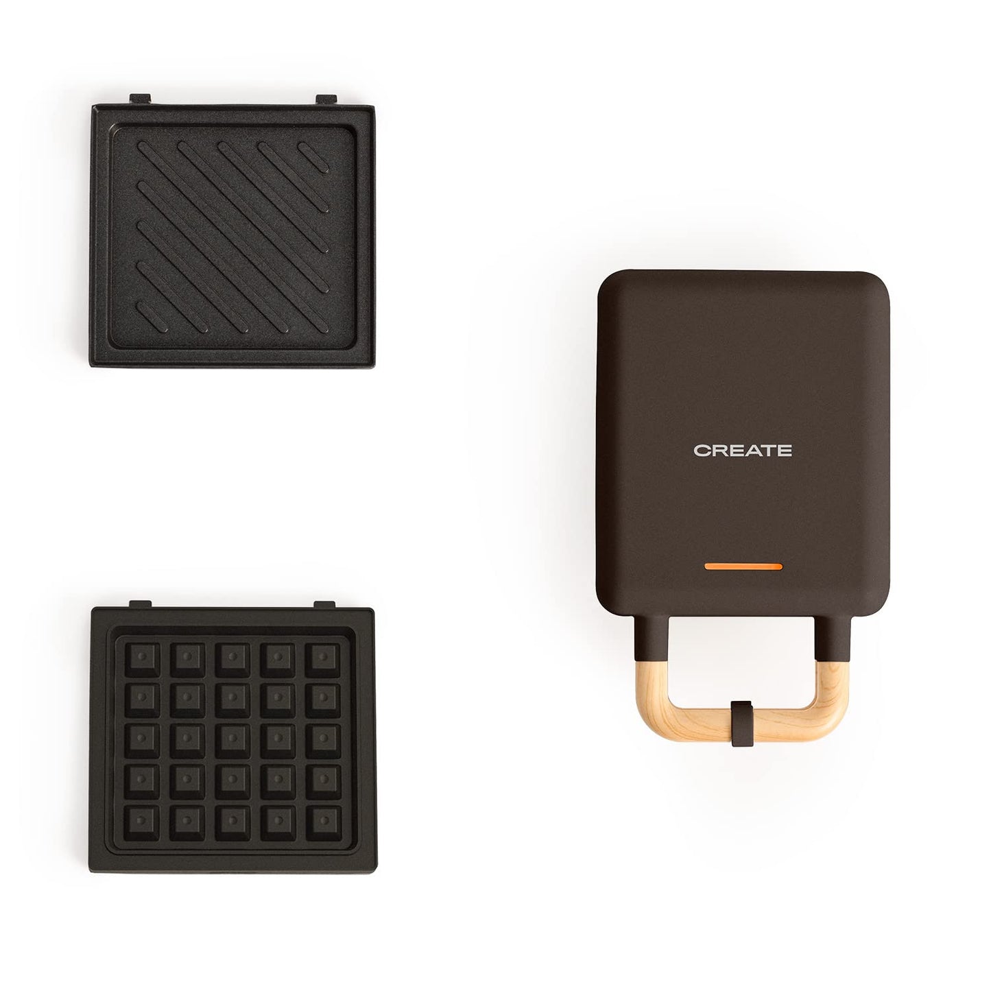 CREATE/STONE STUDIO/Sandwichmaker und Waffeleisen in Rosa-Barbie / 2 austauschbare Antihaftplatten, 1 Scheibe, 100º Offnung, BPA-frei, 105º Öffnung, Cool-Touch-Griff, 600W