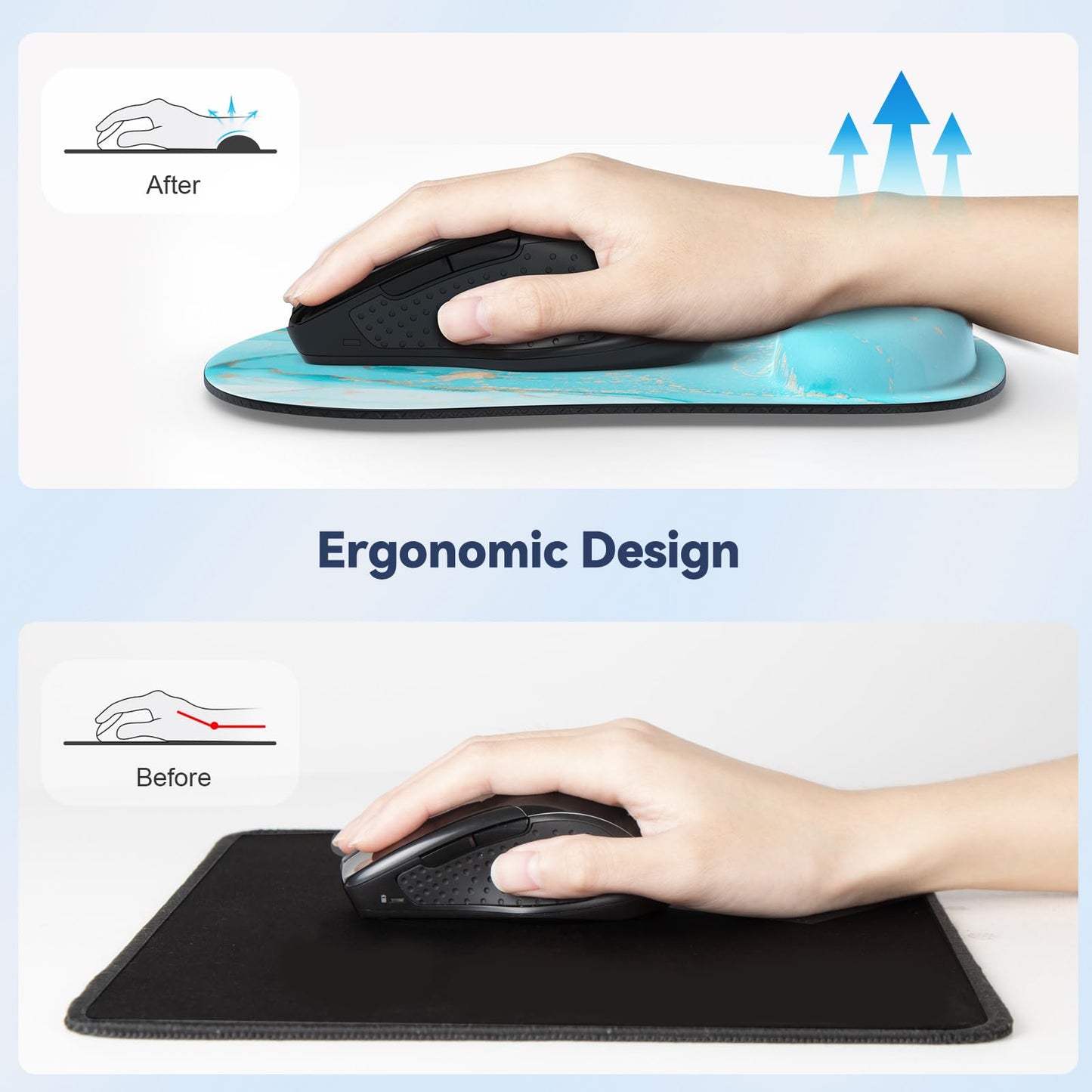 TECKNET Mauspad mit Gelkissen, Memory Foam Mousepad Ergonomisches Wasserdicht Komfort Mausmatte mit Handgelenkpolster Handauflage für Alle Maus Offfice Heim Computer Laptop