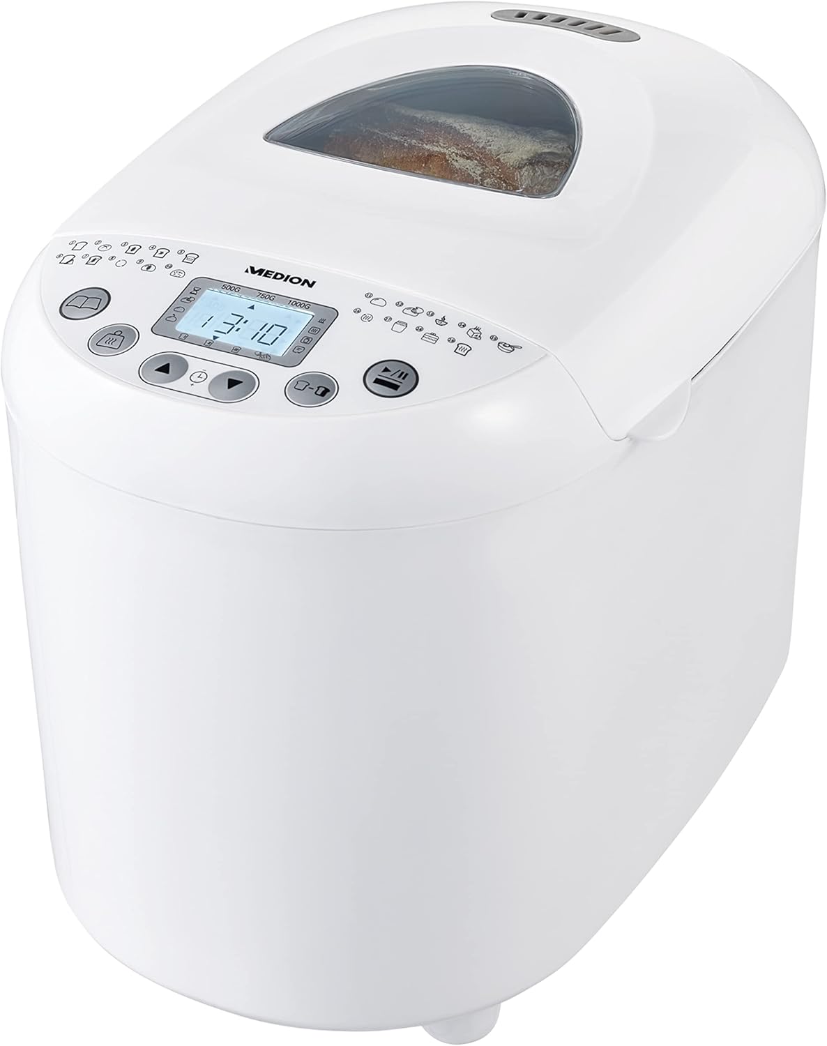 MEDION Brotbackautomat (Brotbackmaschine, 550 Watt, bis zu 1000g, 19 Backprogramme, 3 Bräunungsgrade, Warmhaltefunktion, Zeitvorwahl