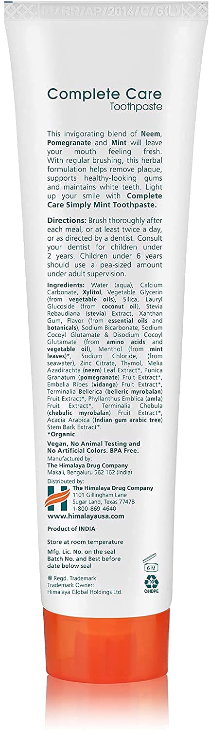 Himalaya Botanique Simply Mint Complete Care Toothpaste Refreshing Mint Flavour | Strong Teeth | Healthy Gums | Fresh Breath - 150g