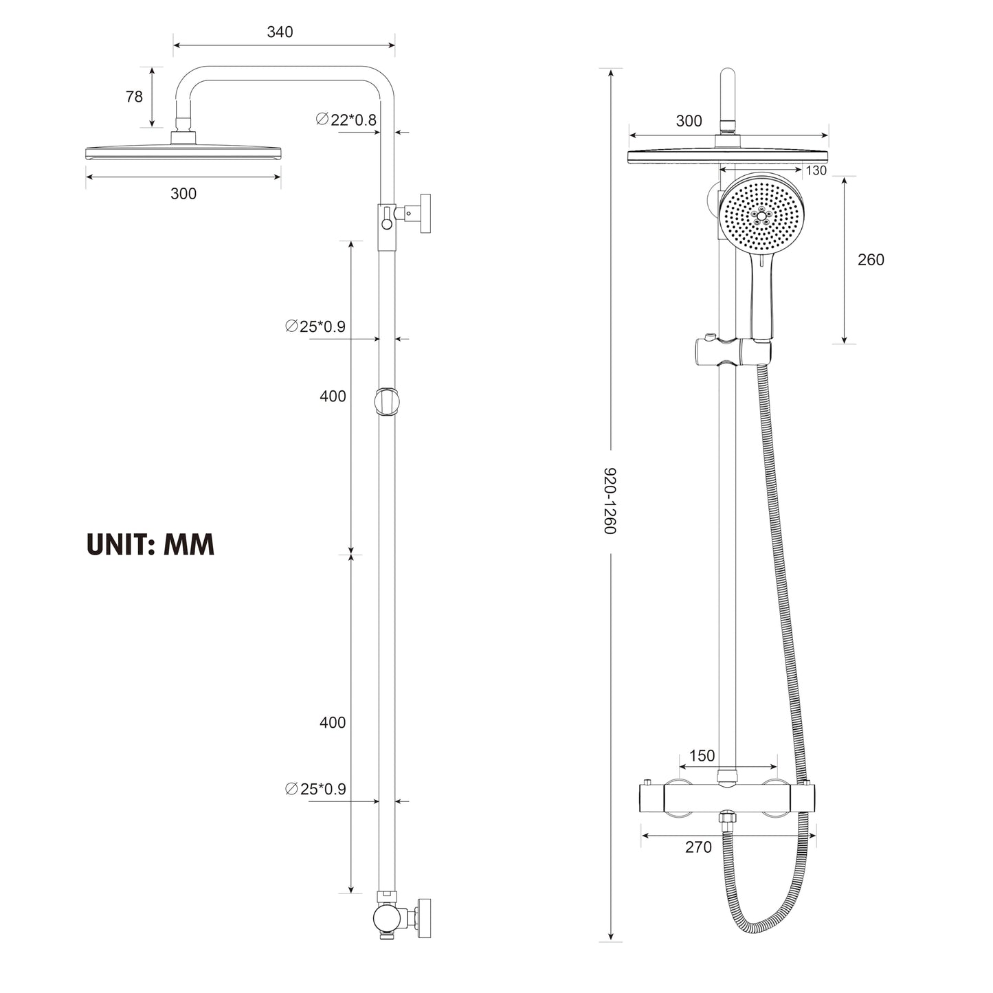 Rainsworth Thermostatic Shower System Round Rain Shower Set