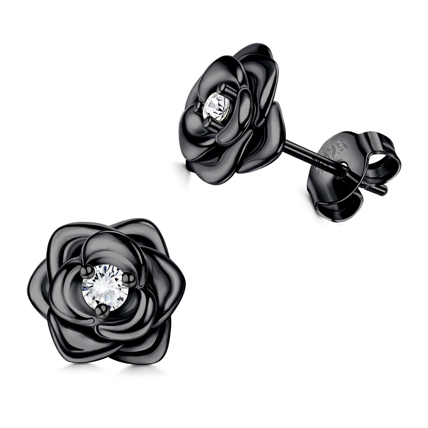 Small Rose Stud Earrings – 925 Sterling Silver with Zirconia