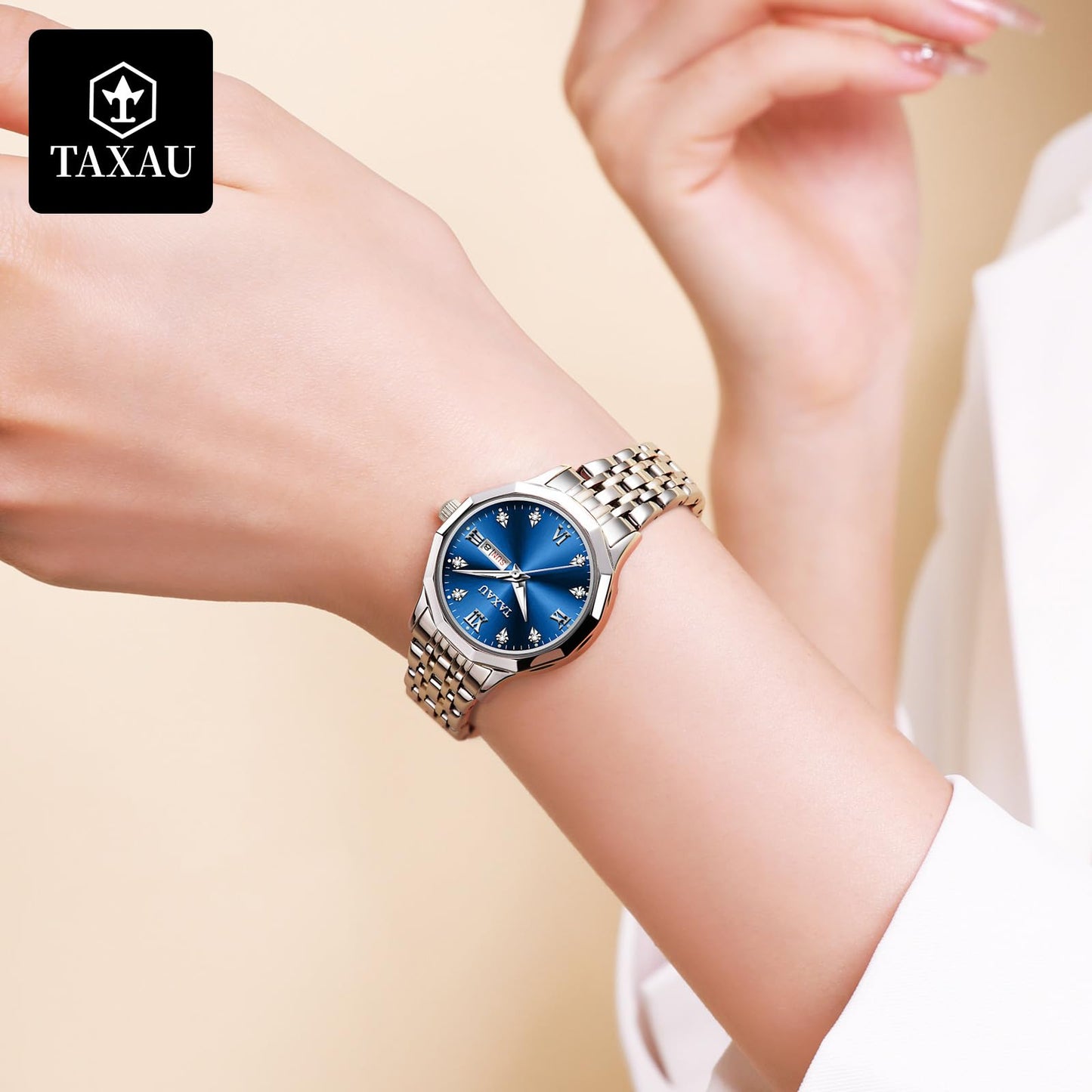 Taxau Uhr Frauen Luxus Edelstahl Uhren Frauen Kleid für Frauen wasserdichte Analog Quarz Damenuhren Klassische Reloj para Mujer