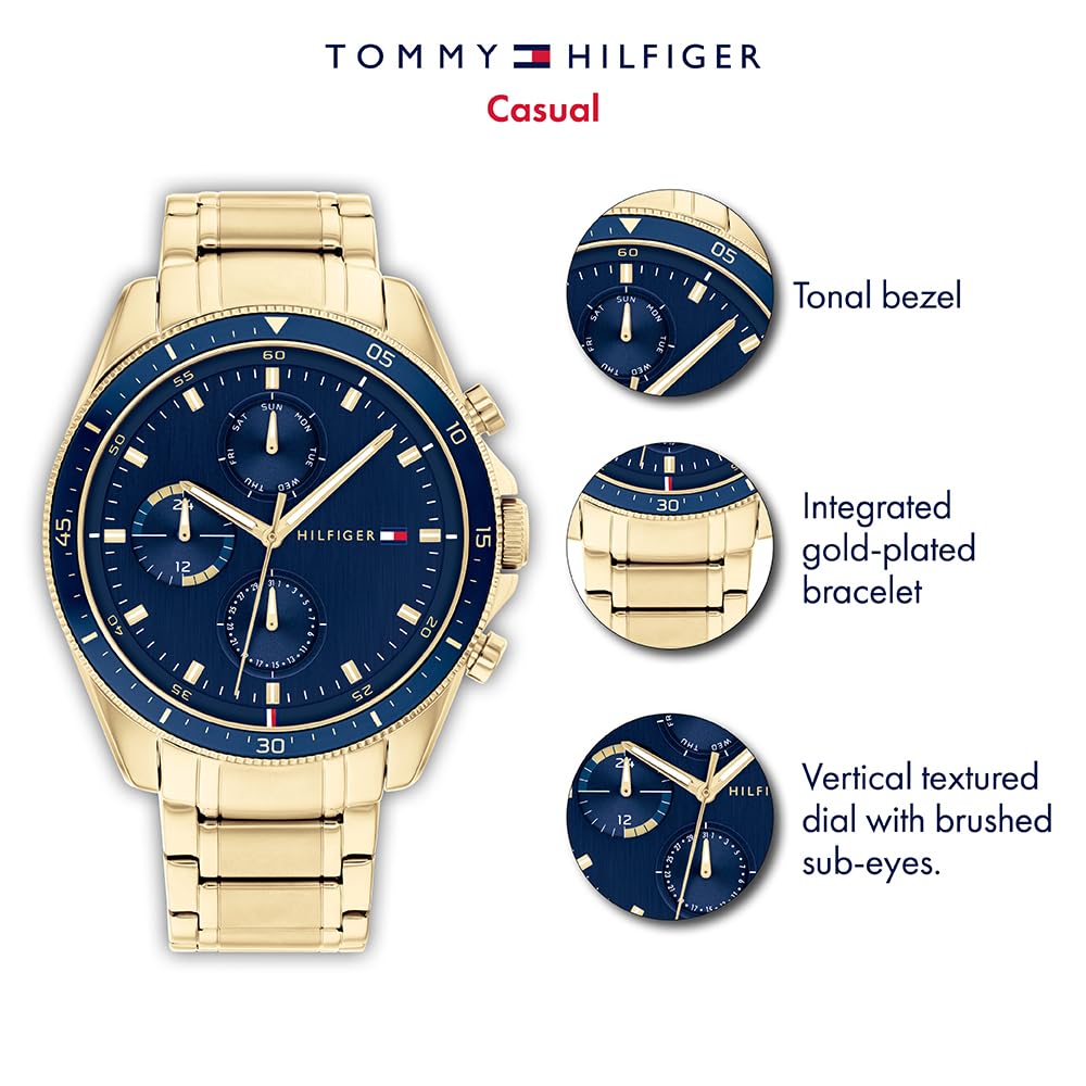 Tommy Hilfiger Multi Zifferblatt Quarz Uhr für Herren mit Edelstahl-und Lederarmband