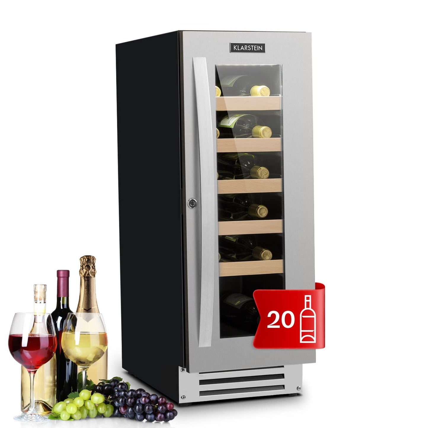 Klarstein built-in wine refrigerator, 2 zone drinks refrigerator small, small wine cabinet 306L, small wine refrigerator with glass door, indoor/outdoor bottle refrigerator, wine fridge 116 bottles