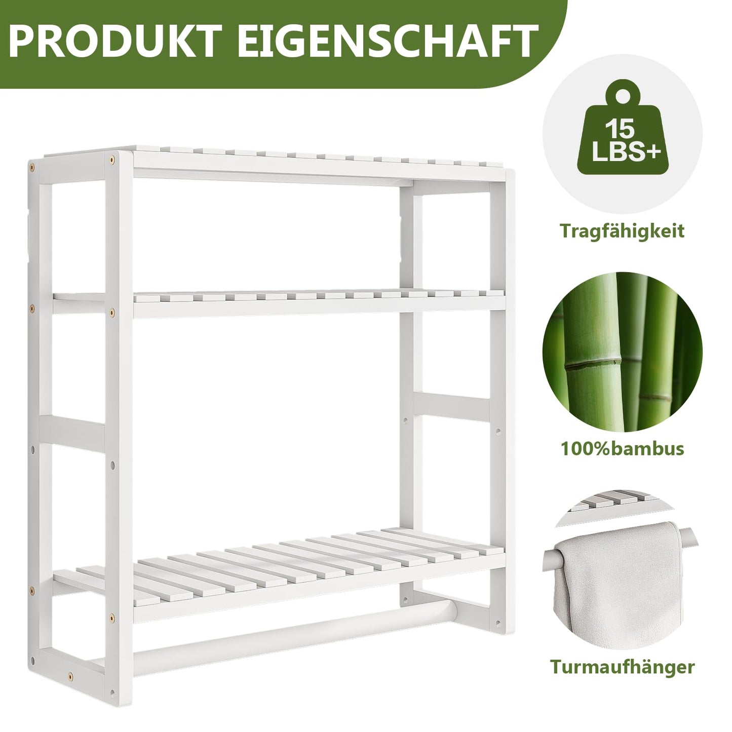 Bamworld Badezimmer Regal Badmöbel Bambus 3 Etagen Organizer Badezimmermöbel Für die Wand Platzsparend Modern (Schwarz)(42x15x42cm)