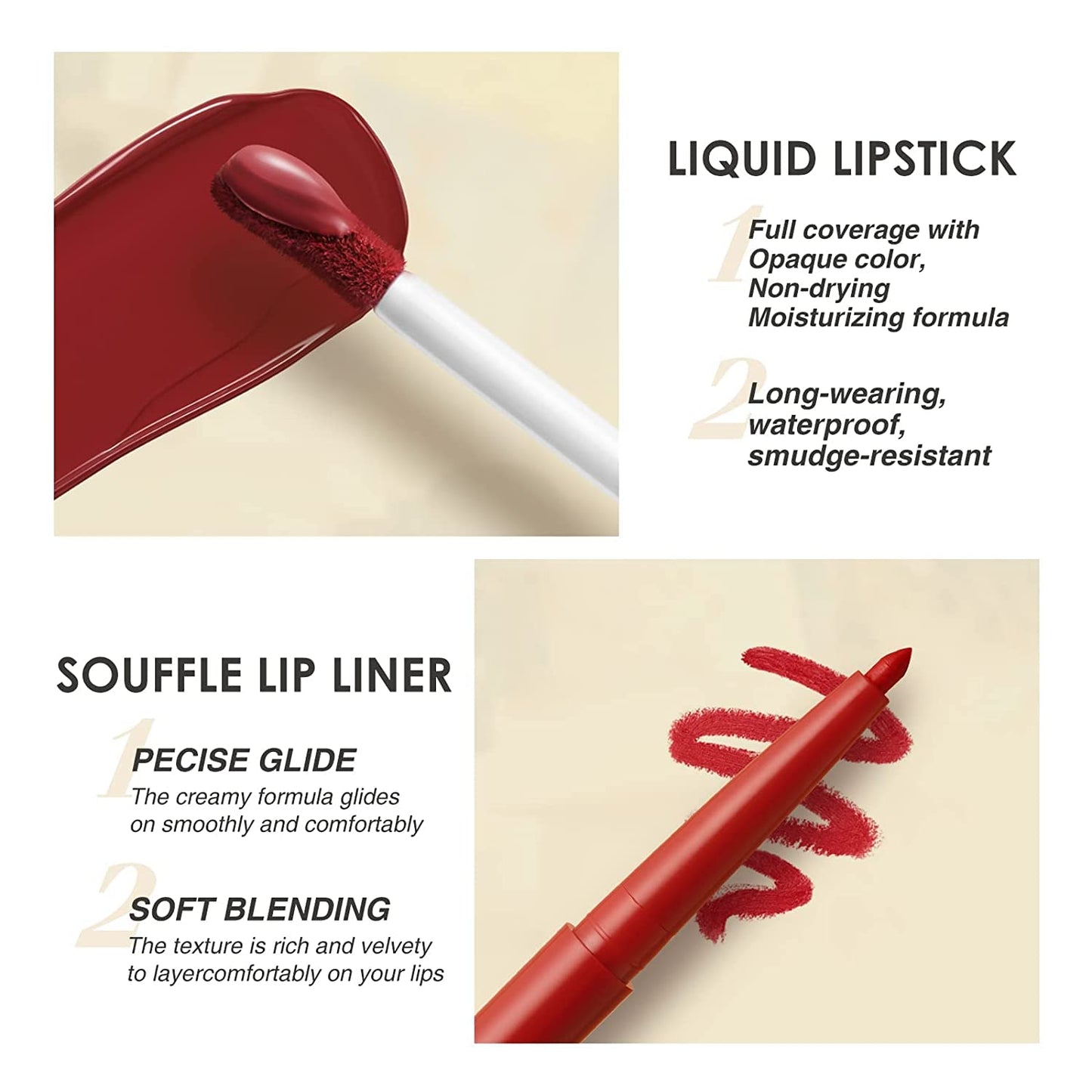 6-Piece Matte Lipstick Lip Liner Set – Long-Lasting Waterproof Non-Fading