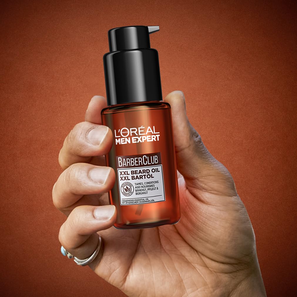 L'Oréal Men Expert XXL Bartöl für Männer, Unterstützung beim gesunden Bartwachstum, Beruhigende Bartpflege für Herren mit Zedernholzöl, Barber Club, 1 x 50 ml