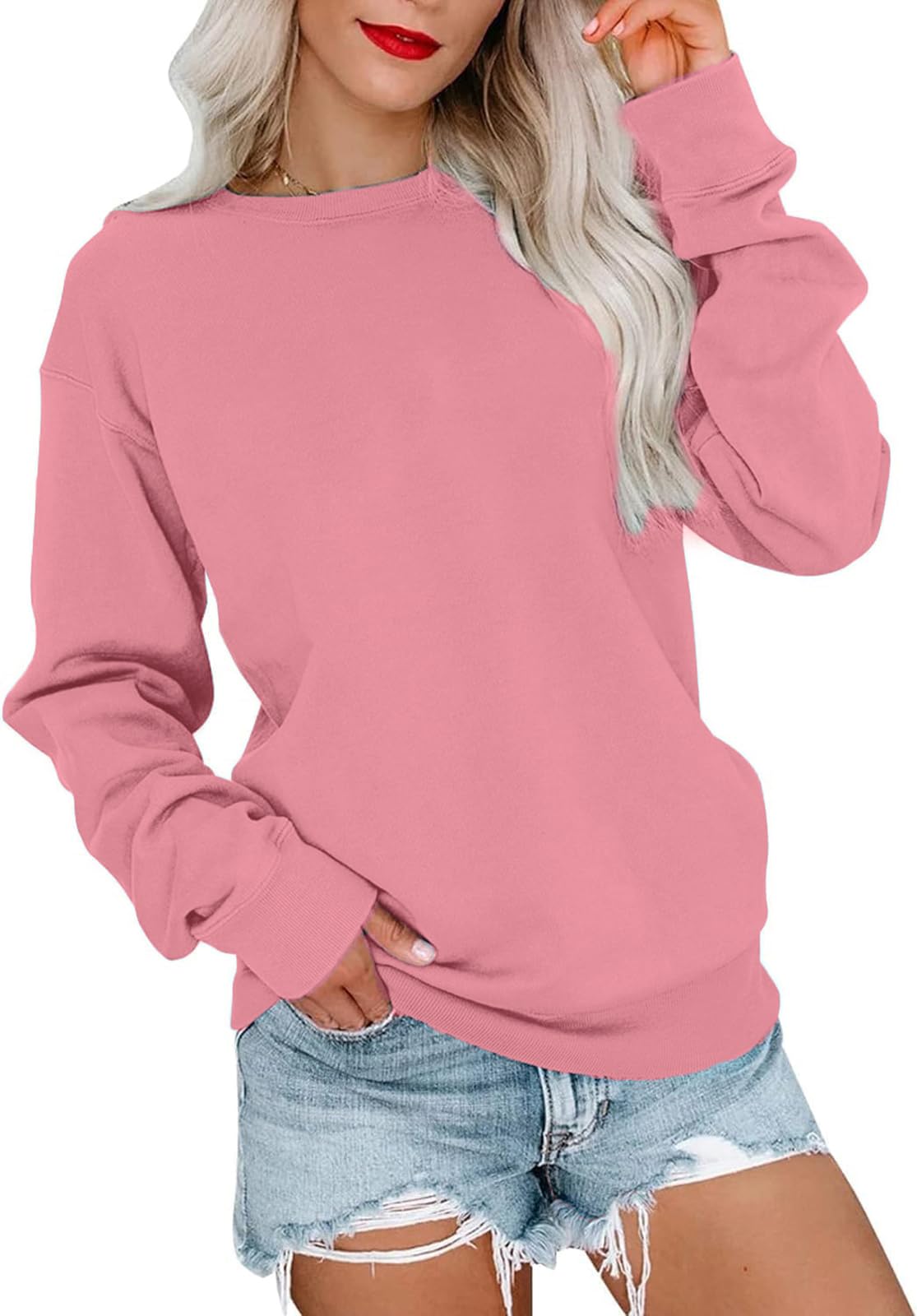 BUHIM Women’s Colorblock Sweatshirt – Casual Crewneck Long Sleeve Pullover