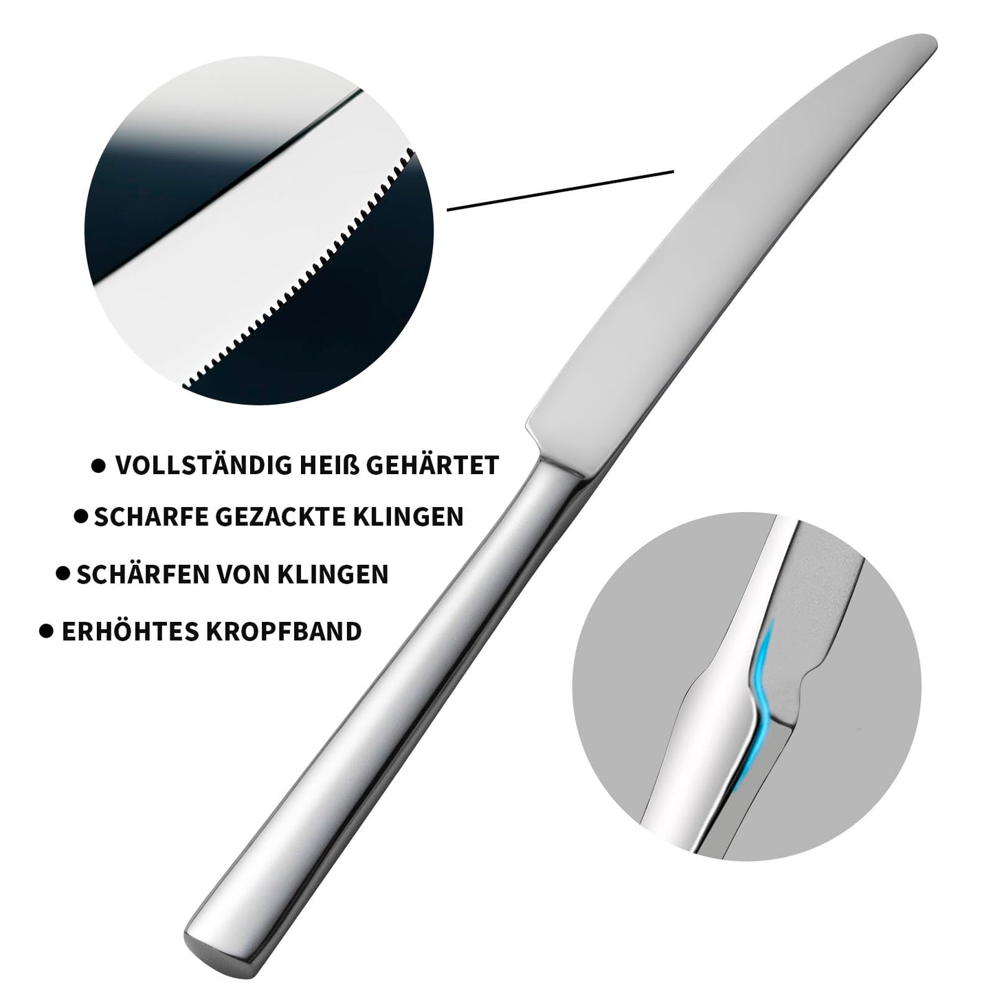 Alata Konrad 18/10 Edelstahl Poliert, Besteck Set 6 Personen, Essbesteck 30 teilig, Monobloc-Messer, Glänzend, Spülmaschinenfest