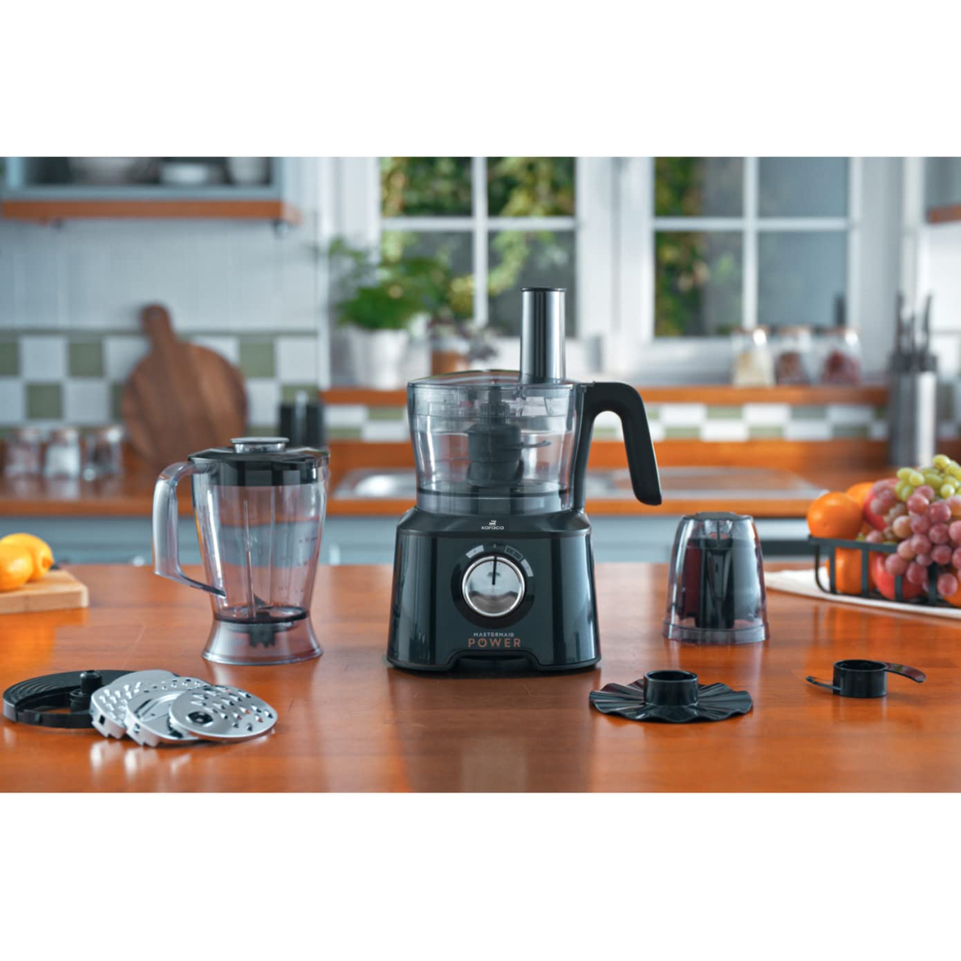 Karaca Mastermaid Power Max 11 in 1 Kitchen Robot Glossy Black 2500 W, Black, Capacity, Chopping, Mixing, Grinding, Grating, Slicing