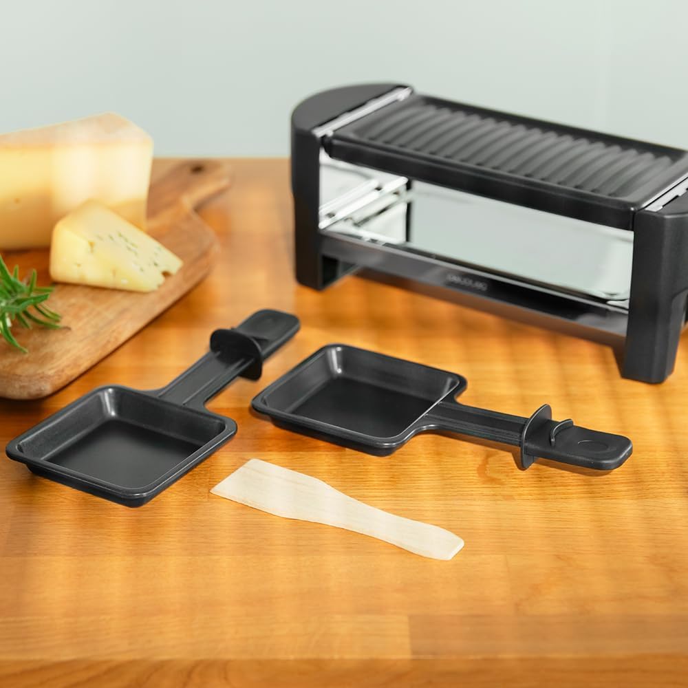 Cecotec Holz Raclette Käse & Grill 8200 Holz Schwarz. 1200 W, Grillfläche, 8 Einzelpfannen, Antihaftplatte, einstellbarer Thermostat, abnehmbares Design (Holz, AllStone)