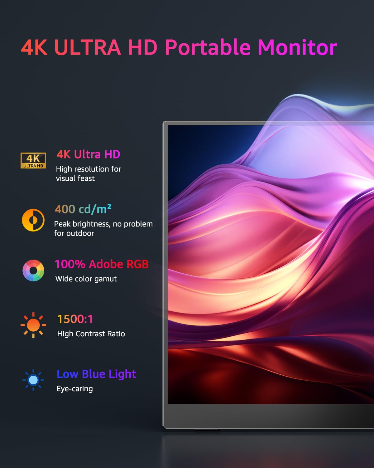 Yodoit Portable Monitor 15,6 Zoll 1920 x 1080 FHD Tragbarer Monitor IPS-Display mit USB Typ C Eingebaute Lautsprecher Eye Care Bildschirm für PC, Laptop, Xbox, PS 3/4/5, Switch und TV