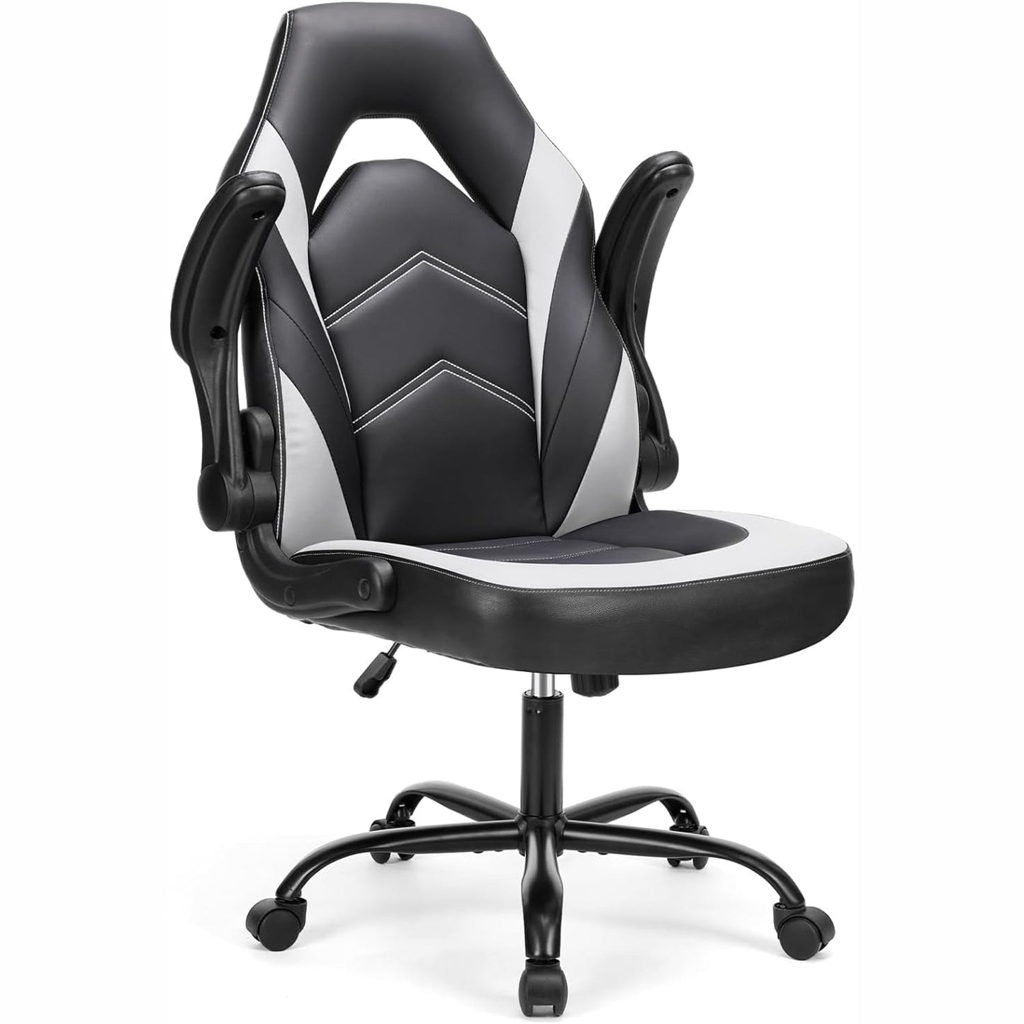 DUMOS Gaming Chair - Ergonomic Gaming Chair, Adjustable Swivel Gaming Chair Made of PU Leather with Folding Armrests, Suitable for Home, Offices etc. (Black-Gray)