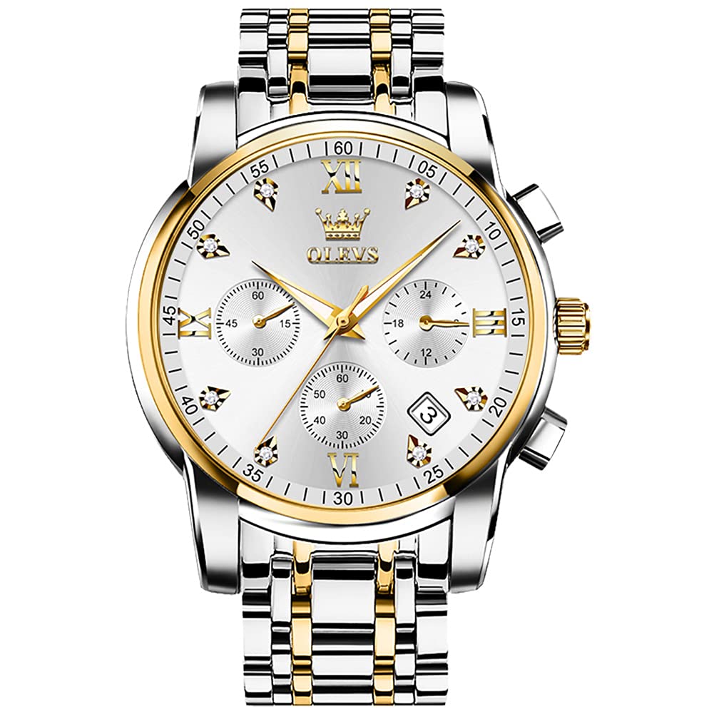 OLEVS Uhren Herren, Edelstahl Analoger Quarzuhr, Multifunktionale Diamanten Herrenuhren, Klassisches Luxuskleid Herrenuhr